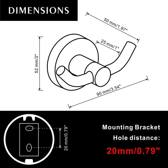 MARMOLUX ACC - 2 Pack Black Bathroom Hooks for Towels & Robes | Heavy Duty Wall Mounted Double Hook for Bathroom, Shower, Kitchen | Space Saving Towel Holder for Home, Apartment, RV (Modern Matte Black)