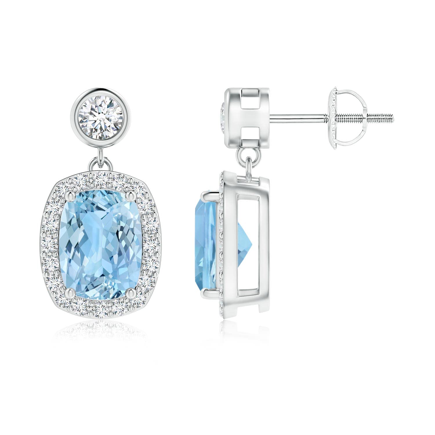 ANGARA Natural Aquamarine Halo Earrings for Women - 14K Solid Gold/Platinum March Birthstone Jewelry | Elegant Gift for Her, Birthday, Wedding, Anniversary | Perfect for Formal Events, Date Nights & Special Occasions