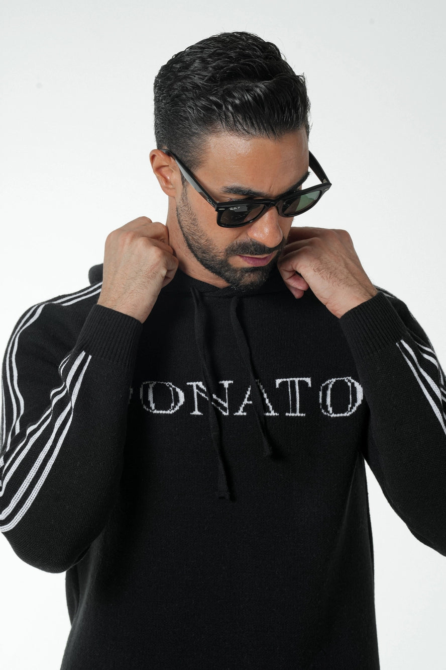 Donato Perola Black Hooded Pullover Sweatshirt - Cozy & Stylish for Casual Wear, Gym, and Outdoor Activities