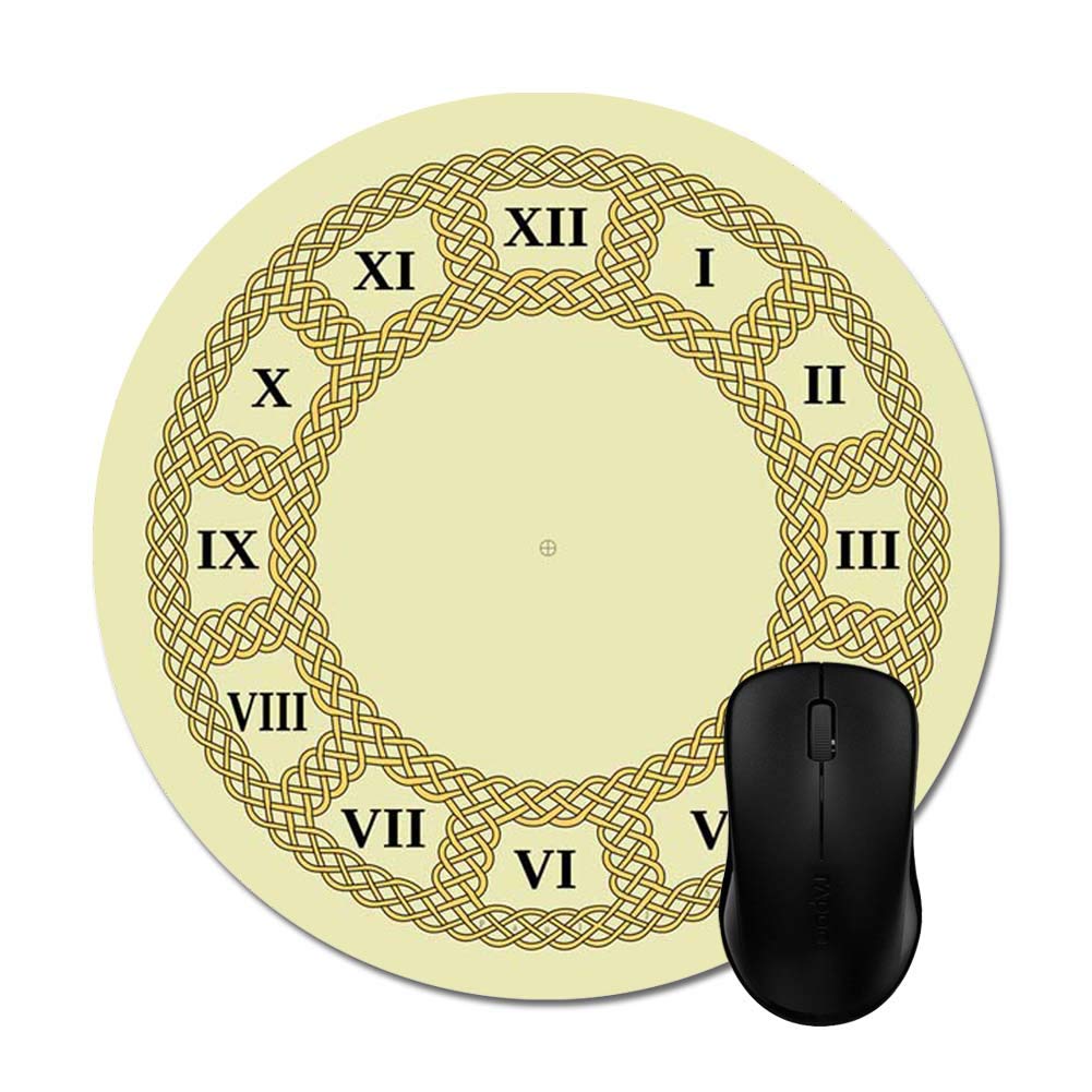 Roman Numeral Clock Face Mouse Pad - 8 Inch Round Natural Eco Rubber Non-Slip Desk Mat for Computer, Office & Gaming (Home & Office Workspace Accessory)