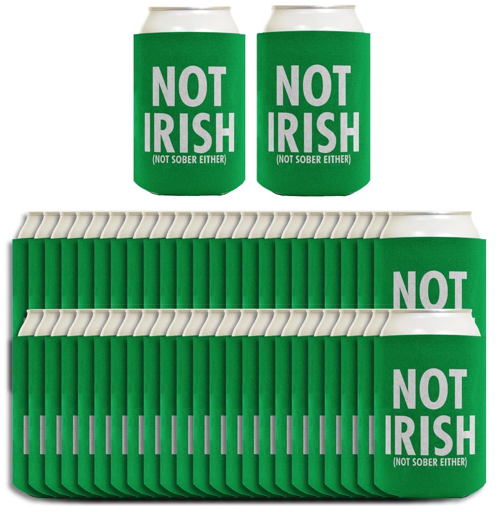 St. Patrick's Day Party Supplies - 48-Pack Drink Can Coolers for Beer & Soda - Irish Themed Insulated Sleeves for Bar, Pub & Home Celebrations
