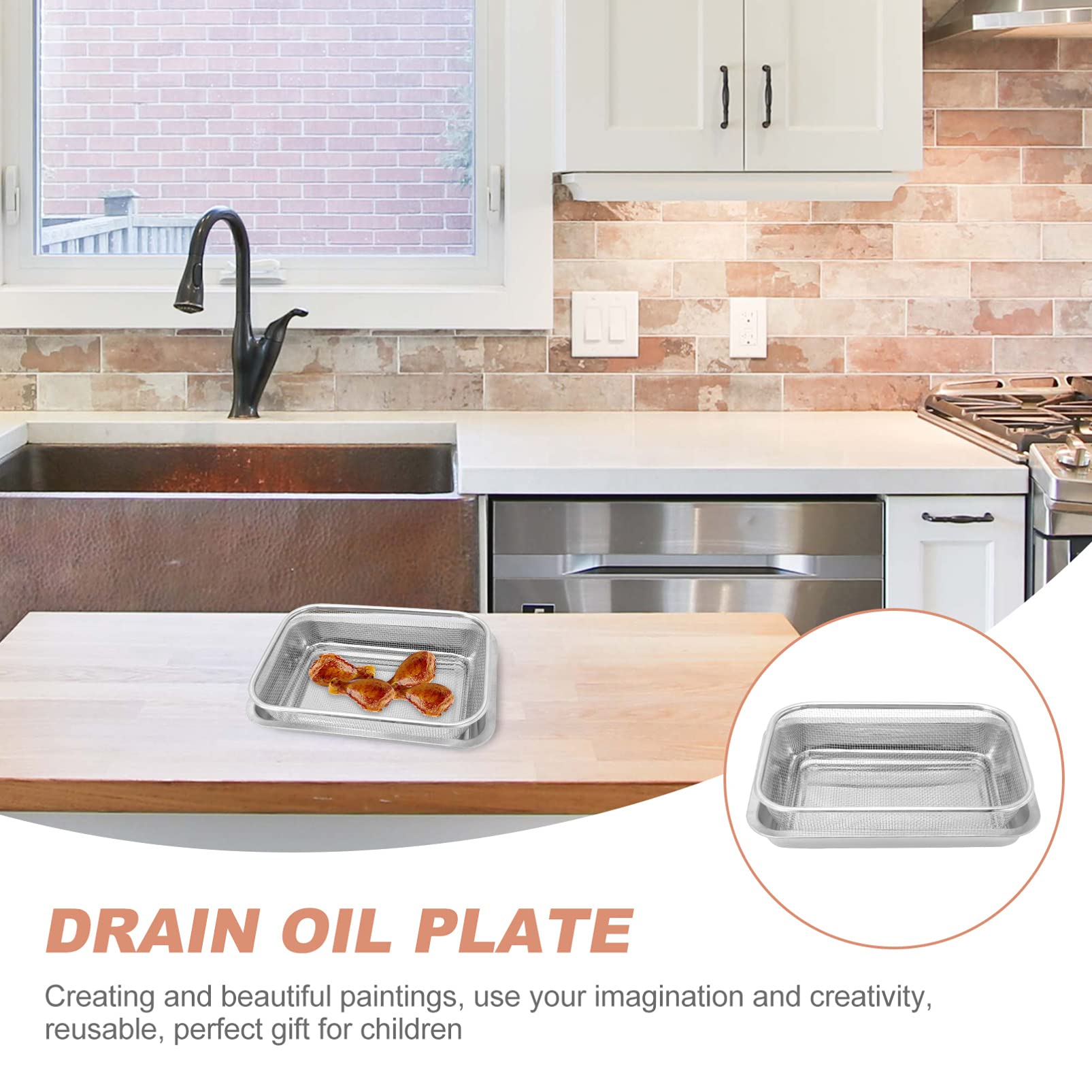 Premium Stainless Steel Kitchen Strainer Colander - Heavy Duty Rectangular Oil Drain Plate with Tray | Food Strainer Bowl for Fruits, Snacks & Fast Food | Ideal for Home Kitchen, Restaurants & Food Prep Stations