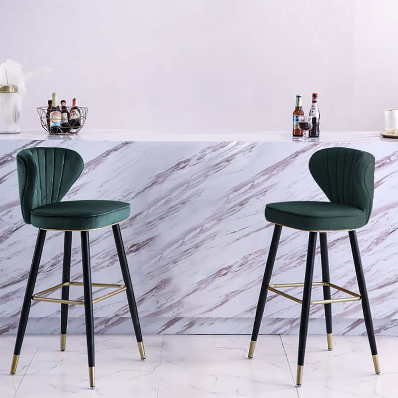 Modern Blue Velvet Counter Height Bar Stools with Back - Set of 3 for Kitchen Island, Breakfast Nook & Home Bar Decor