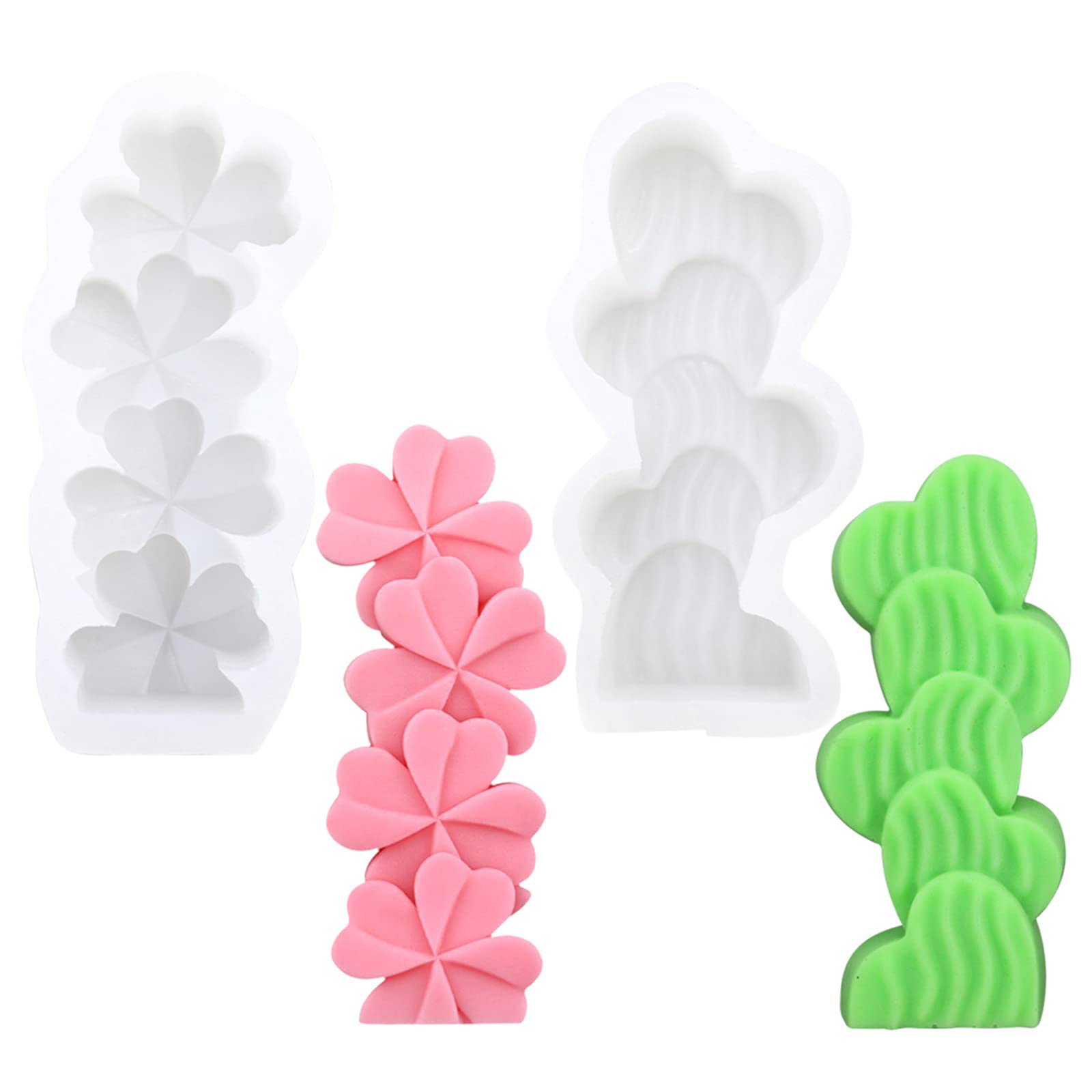 MEIXINZHI 2pcs 3D Stacked Silicone Candle Molds Set - Cactus & Four Leaf Clover Soap Making Molds, DIY Scented Candle & Dessert Molds for Home Decor, Wedding Favors, Spa Gifts and Craft Projects