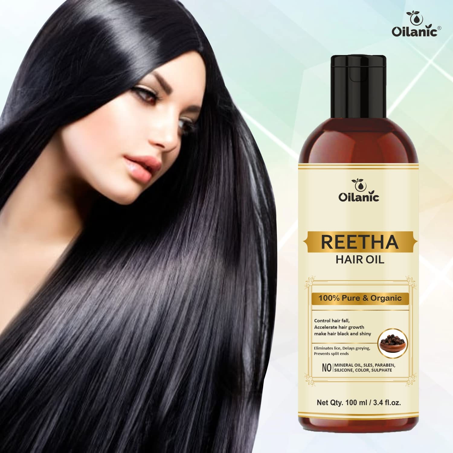 Oilanic Reetha Hair Oil for Longer & Stronger Hair Growth | 100% Natural Herbal Formula | Adds Volume & Shine | Unisex Treatment (Pack of 2 x 100ml) | Perfect for Daily Hair Care & Scalp Massage