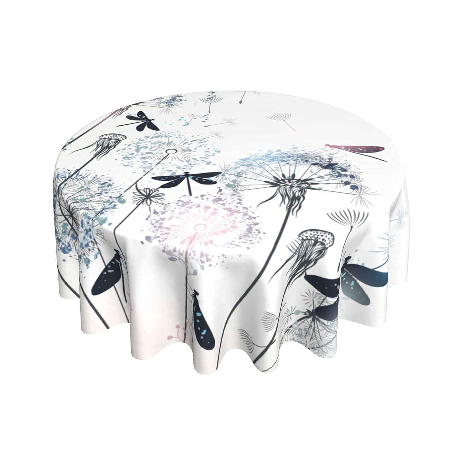 FREEHOTU Elegant Floral Dragonfly Round Tablecloth - Thickened Washable Table Cover for Kitchen, Dining, Party Decor (60 Inch) - Perfect for Daily Use, Holiday Gatherings & Outdoor Picnics