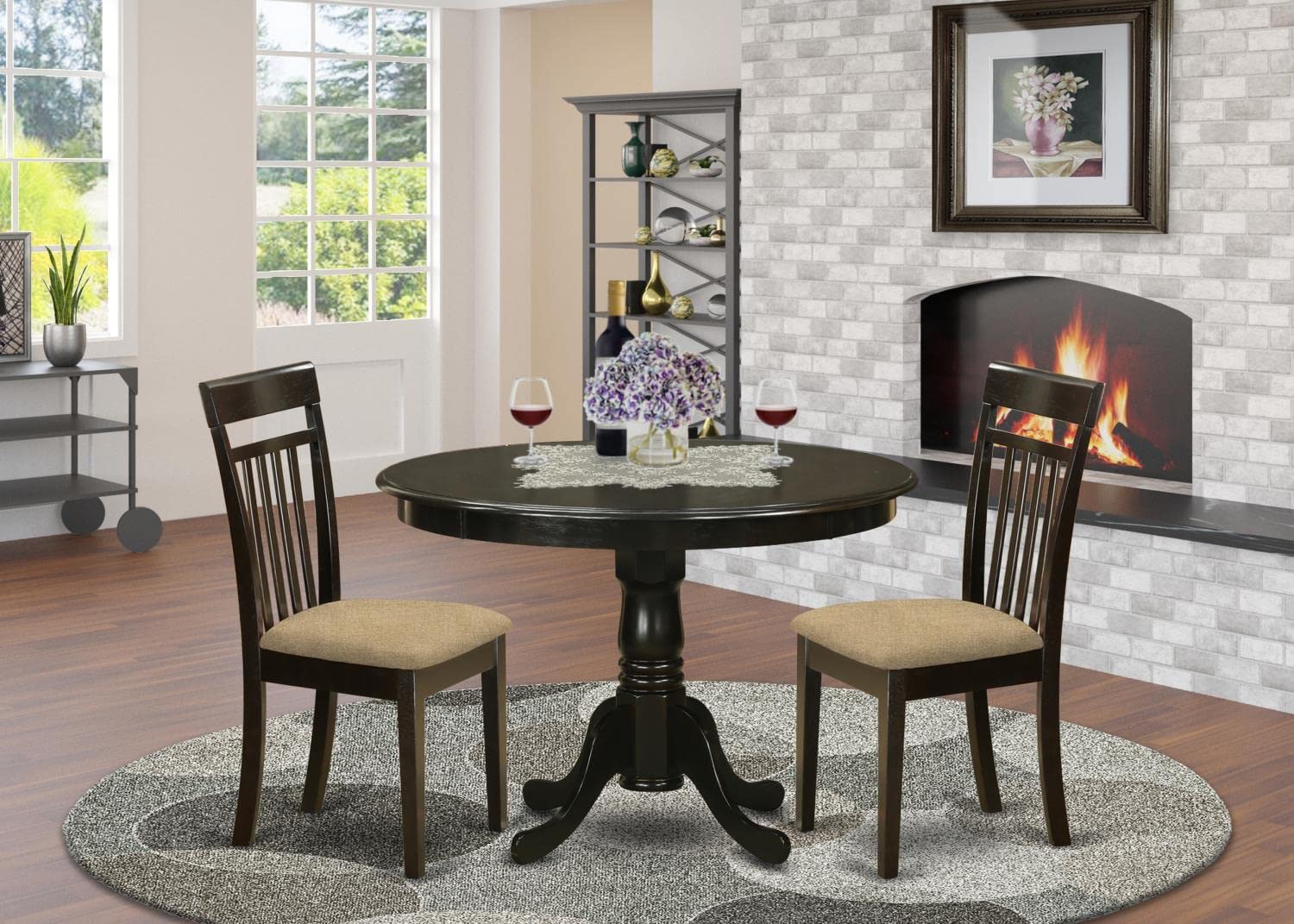 Modern 3-Piece Dining Table Set with Round Wooden Table & 2 Upholstered Chairs - 42 Inch Cappuccino - Perfect for Small Spaces, Breakfast Nooks & Cozy Apartments