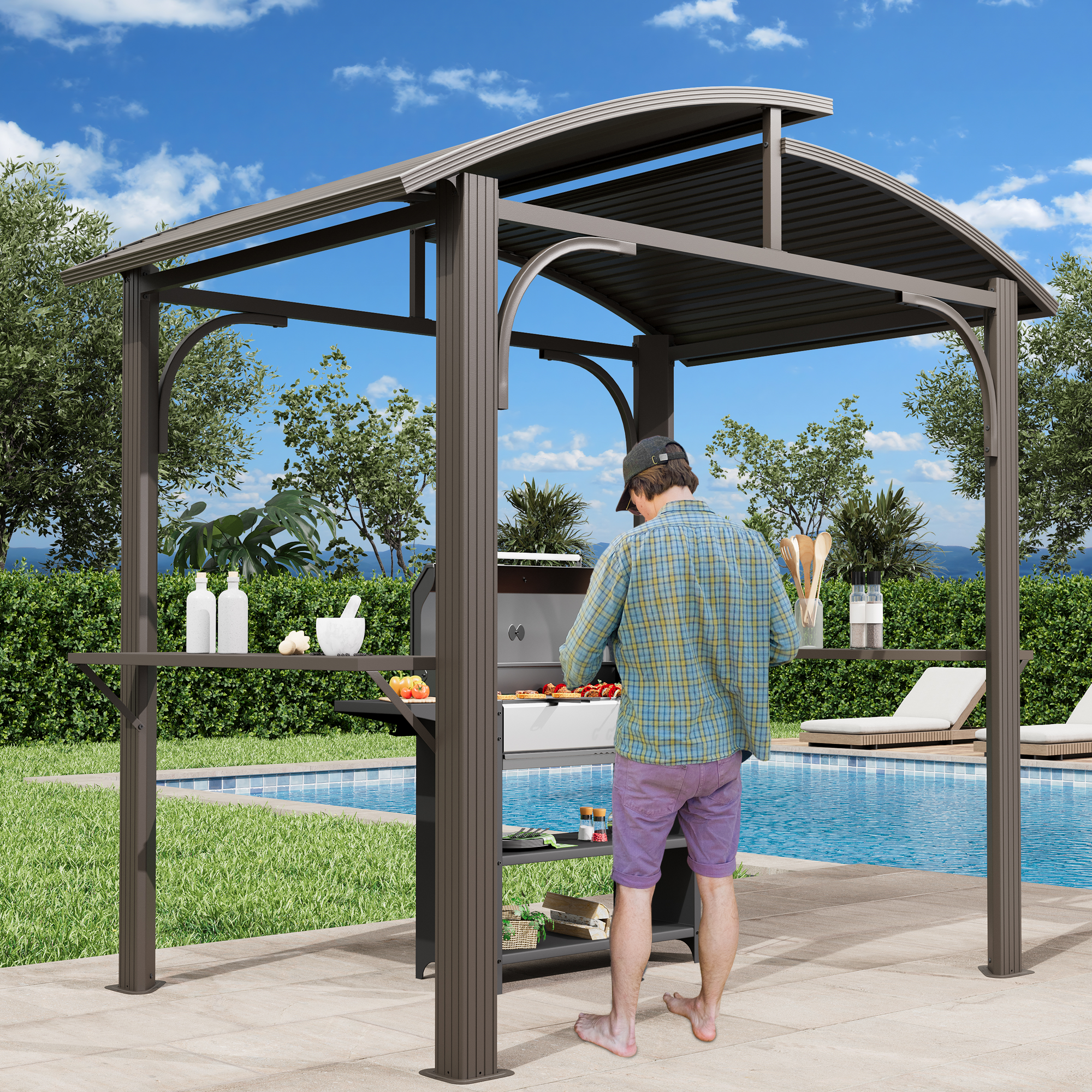 EROMMY 8x5 FT Outdoor BBQ Gazebo with 2 Side Shelves - Perfect for Backyard Grilling, Patio Parties & Garden Gatherings