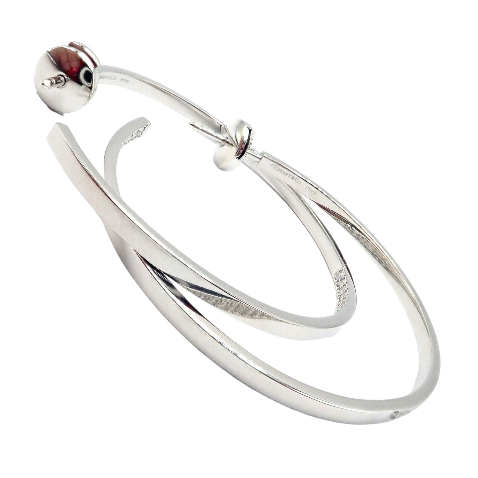 Authentic Tiffany & Co Platinum Metro Diamond Large Inside Out Hoop Earrings - Luxury Diamond Hoops for Women, Perfect for Weddings, Parties & Special Occasions