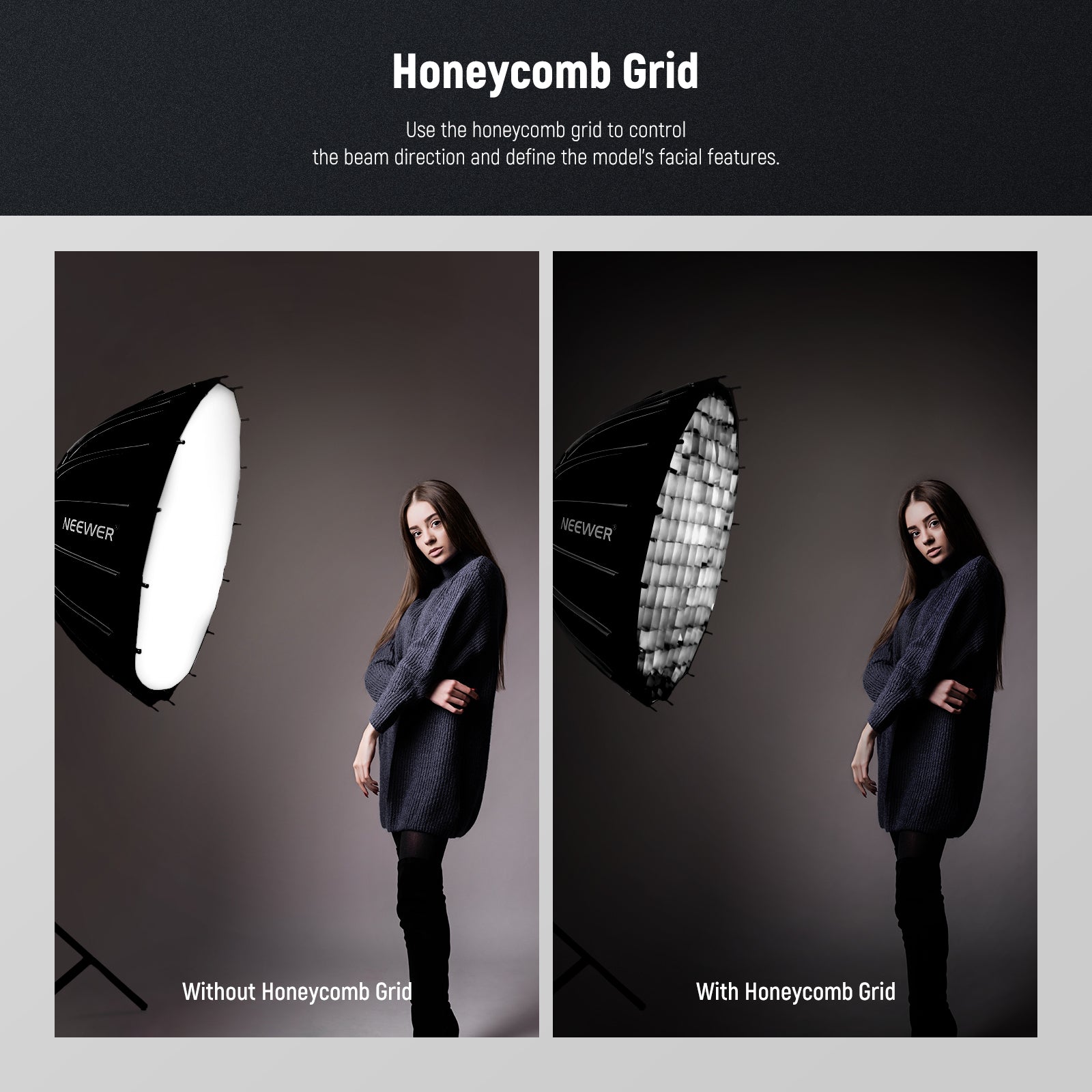 NEEWER 55CM/65CM/85CM/120CM Photography Parabolic Softbox Light Modifier - Perfect for Portrait, Product, and Studio Photography