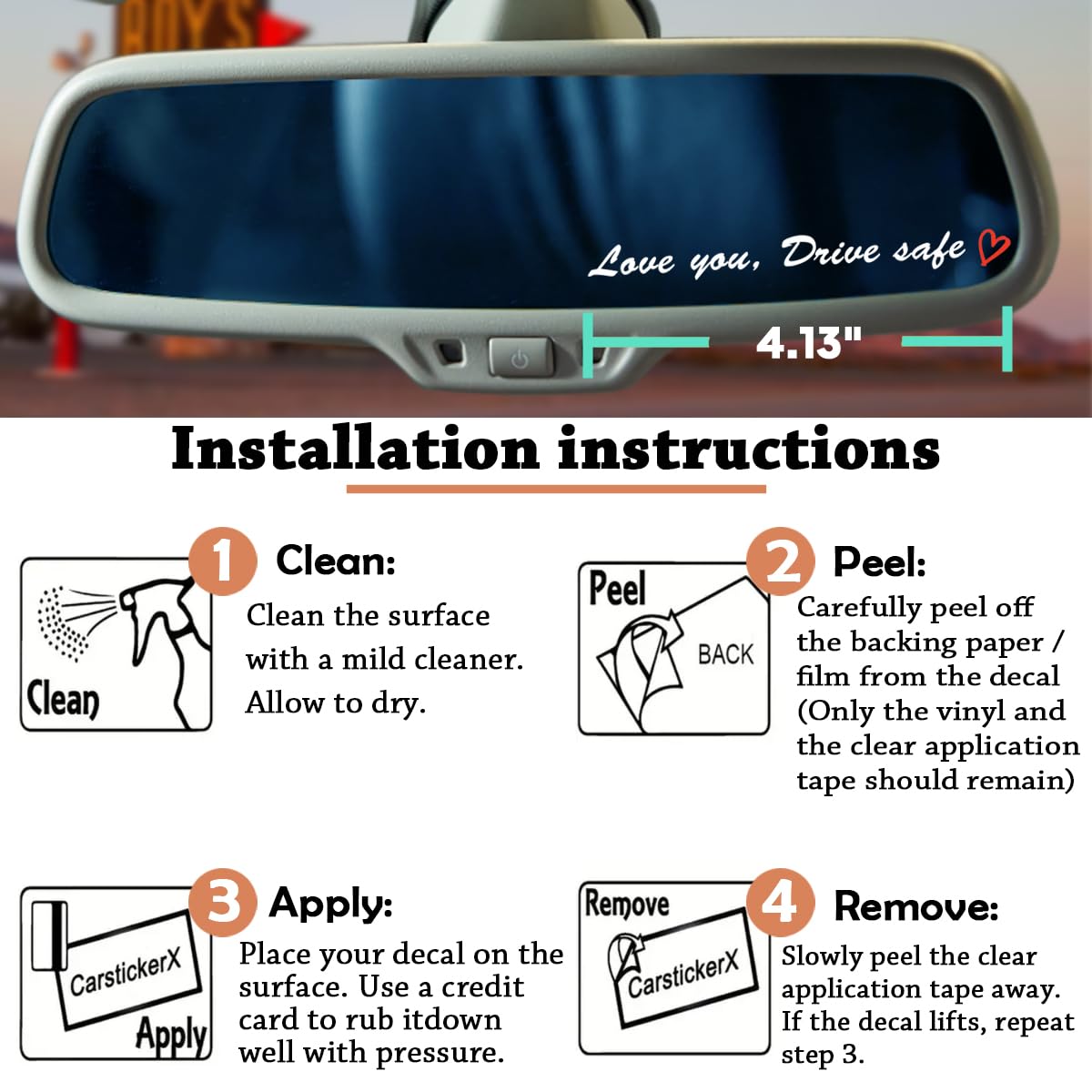 2X Self-Adhesive Rearview Mirror Decals - Motivational Car Stickers for Women with Positive Affirmations (Love You, Drive Safe in White) - Perfect for Daily Commute & Road Trips