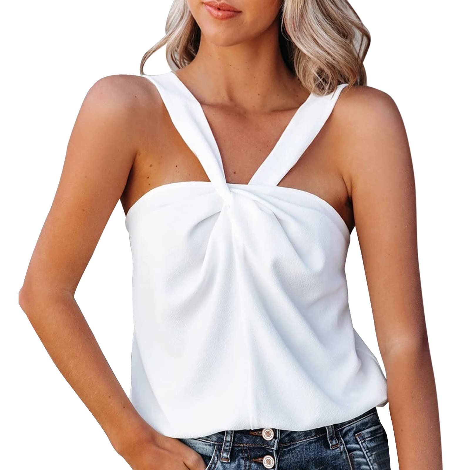 YfiDSJFGJ Women's High Neck Halter Tank Top - Solid Color Sleeveless Casual T-Shirt for Summer, Workout, and Everyday Wear