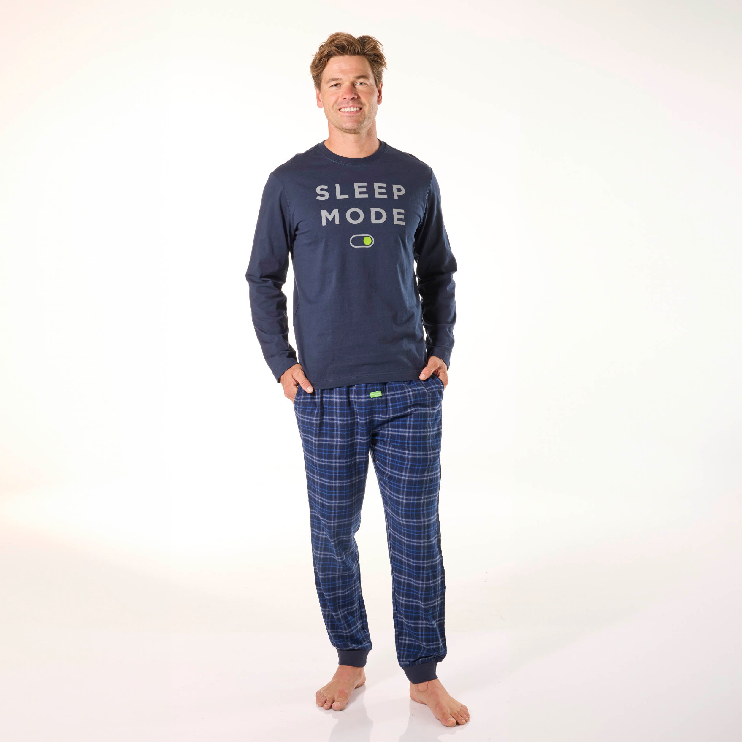 Men's Soft Cotton Long Sleeve Sleep Shirt - Comfortable Nightwear for Relaxing at Home - Navy Blue