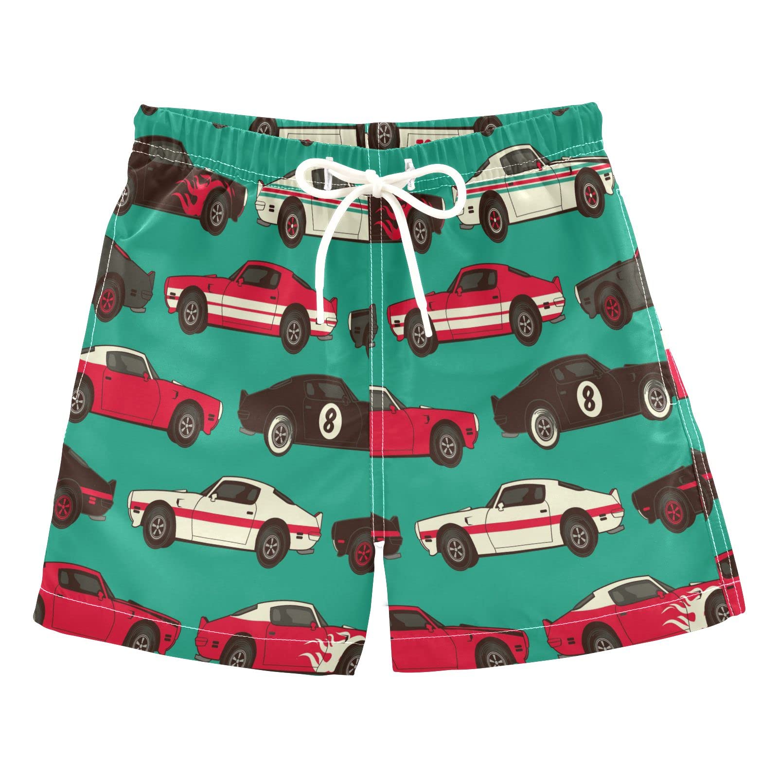 **Boys' Swim Trunks for Toddlers 2T - Quick-Dry Beach Board Shorts for Kids | American Car & Truck Design | Perfect for Pool, Beach & Summer Play**