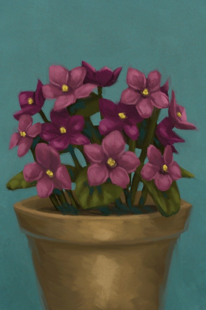 Violets Oil Painting - Giclee Gallery Print 16x24 Inch - Floral Wall Art Decor for Living Room, Bedroom & Office - Vintage Travel Poster Style Home Decoration