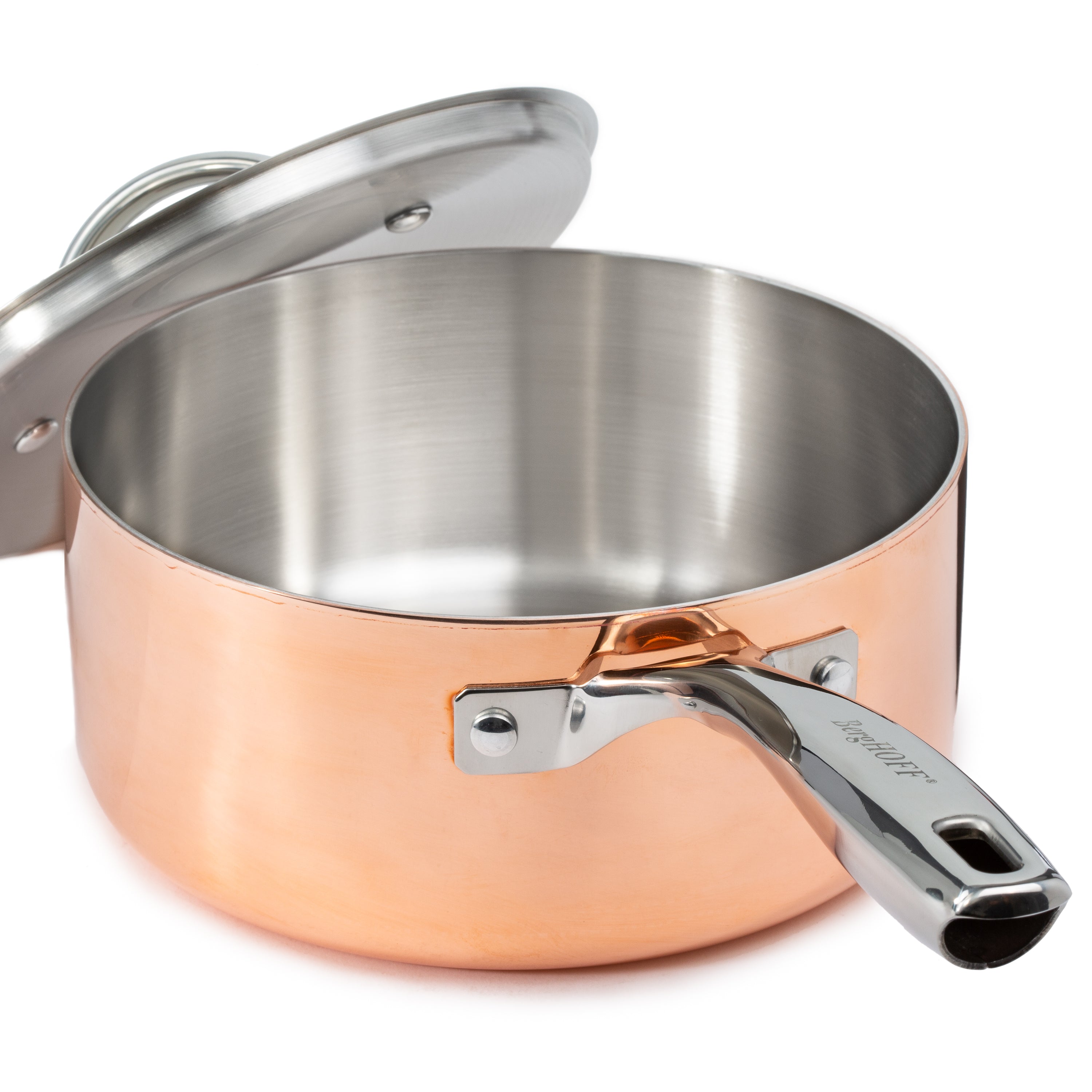 BergHOFF Vintage 5-Piece Tri-Ply Copper Cookware Set with Lids - Polished Stainless Steel Pots & Pans for Professional Cooking, Home Kitchen & Gourmet Meal Preparation