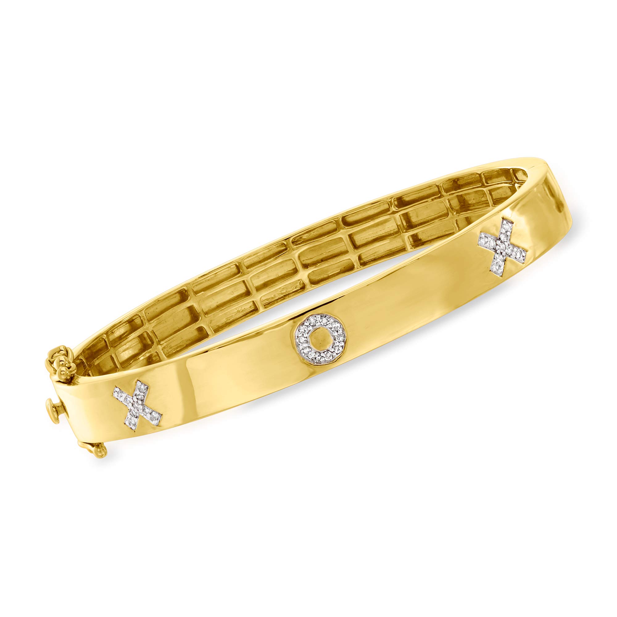 Ross-Simons 0.14 Carat Total Weight Diamond XO Bangle Bracelet in 18K Gold Over Sterling Silver - Perfect for Anniversary Gifts & Special Occasions