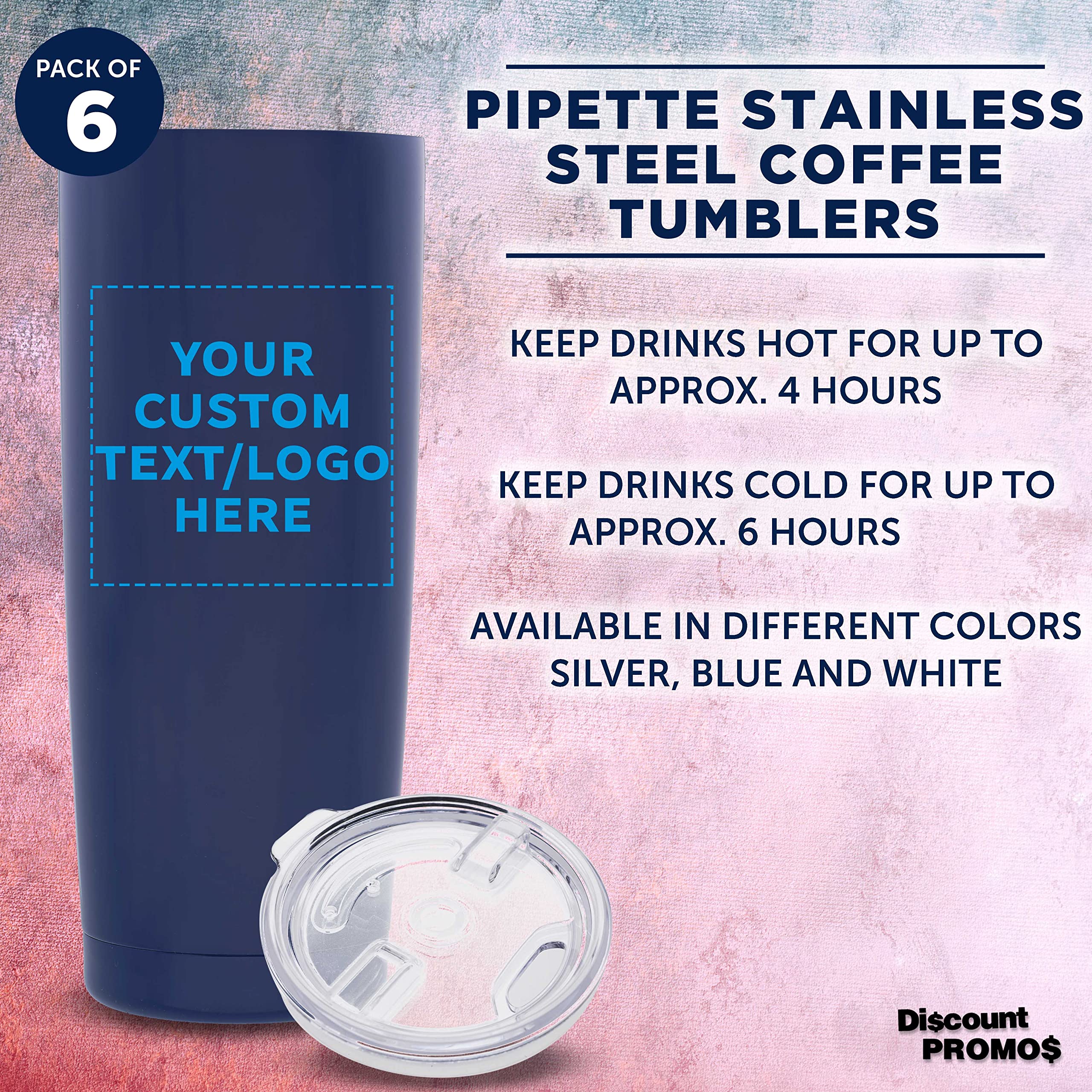 Custom Stainless Steel Coffee Tumblers 20 oz (Set of 6) - Double Wall Insulated Personalized Bulk Pack - Keeps Hot & Cold Beverages Perfect - Ideal for Coffee, Tea, Hot Cocoa - Great for Office, Travel, Camping, Gifts (Blue)