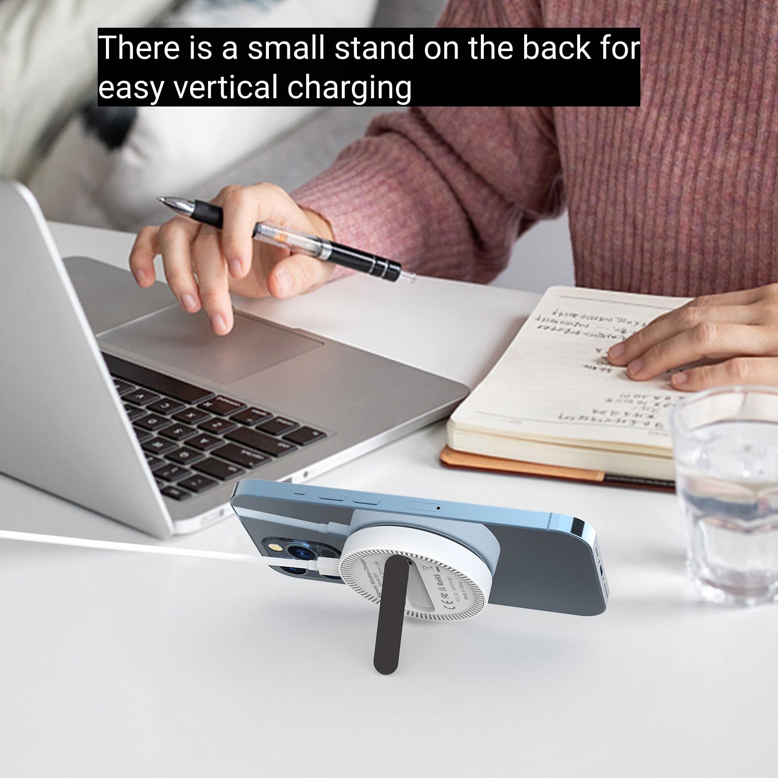 YALANDER 15W Magnetic Wireless Charger for iPhone 14/13/12 Pro Max/Mini/Plus, Fast Qi Charging Pad for Samsung & Qi-Enabled Phones, Portable Travel & Office Desk Accessories (White) - Perfect for Home, Car & Work Charging
