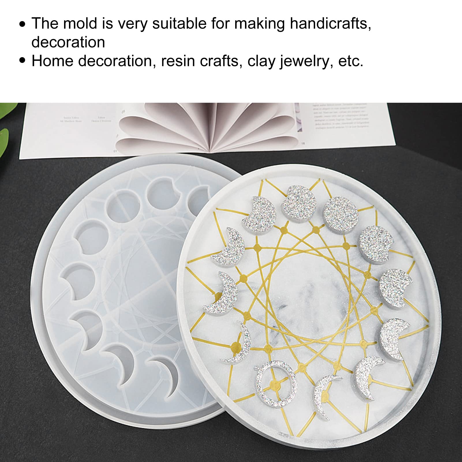 Moon Phase Tray - Lunar Eclipse Resin Jewelry Storage Box with Silicone Mold for DIY Crafts, Nail Art & Home Decor | Perfect for Organizing Rings, Earrings & Small Accessories on Vanity or Dresser