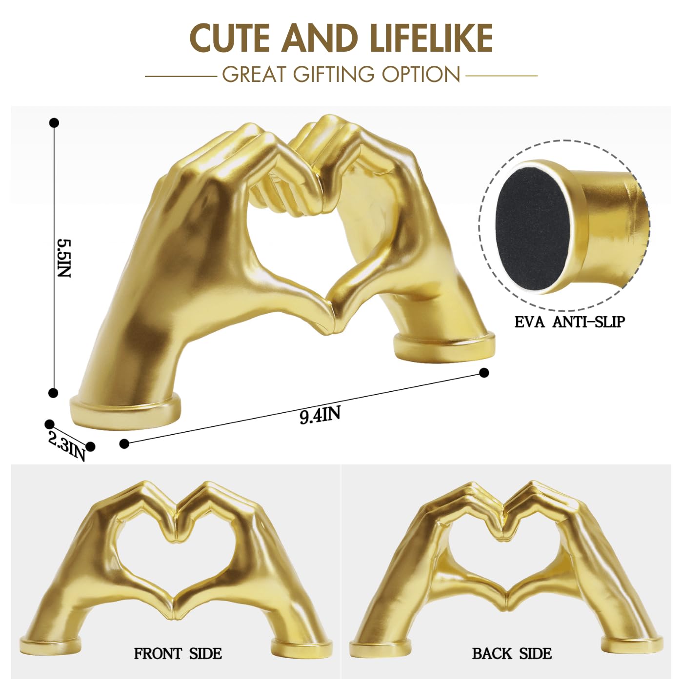 Elegant Gold Heart Hands Sculpture - Romantic Home Decor for Bedroom, Living Room & Office | Unique Jewelry Holder for Bracelets & Rings | Perfect Wedding Gift & Shelf Display