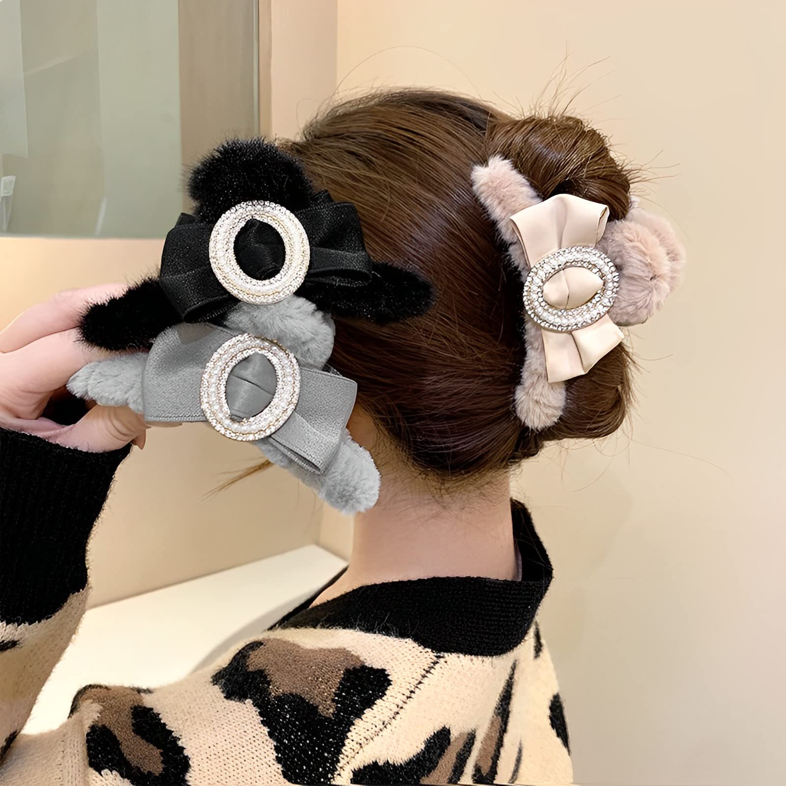 Korean Plush Pearl Hair Clip - Strong Hold No Slip Barrettes for Women & Girls | Party & Daily Use (Blue)
