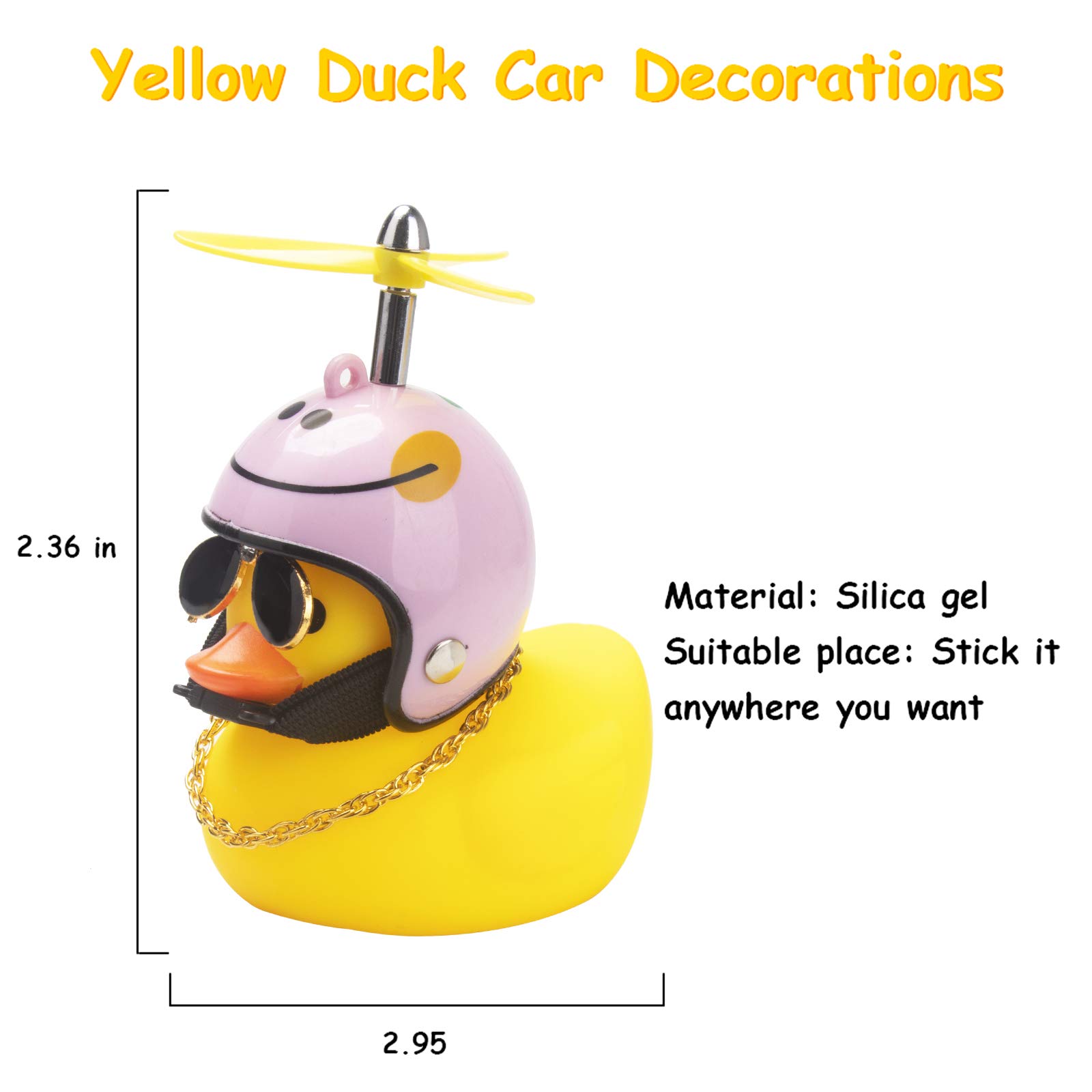 Wonuu Cute Yellow Rubber Duck Car Decor with Propeller - Pink Smile Dashboard Ornament for Cars, Trucks & SUVs - Fun Gift for Kids & Car Enthusiasts