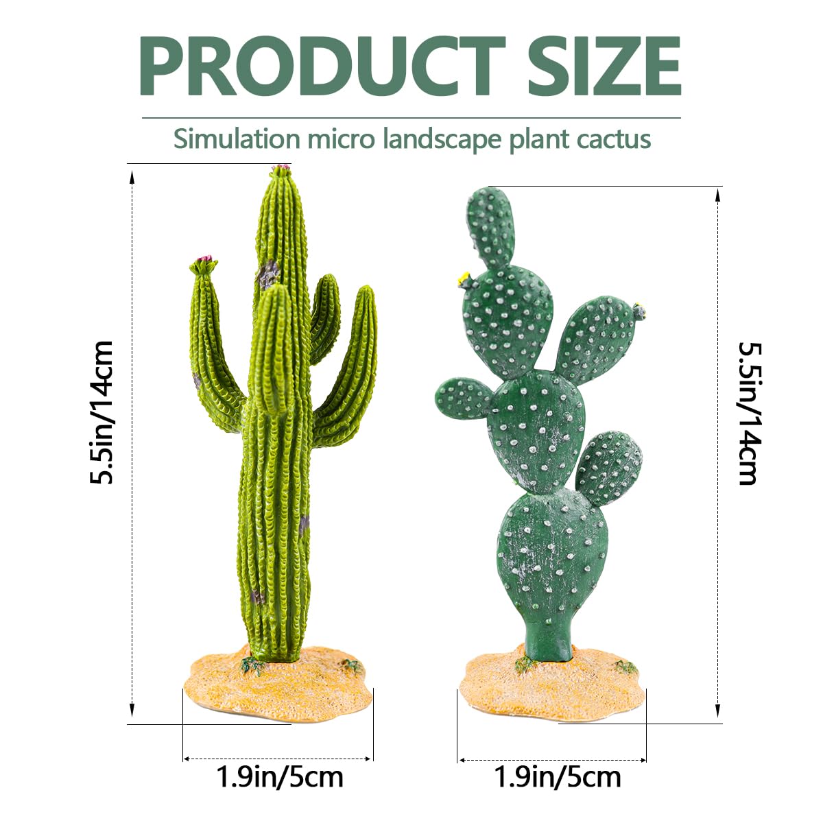2Pcs Fake Cactus Plants for Reptile Terrarium - Realistic Desert Landscape Decor for Turtles, Lizards & Snakes - Perfect for Habitat Enrichment & Naturalistic Enclosures