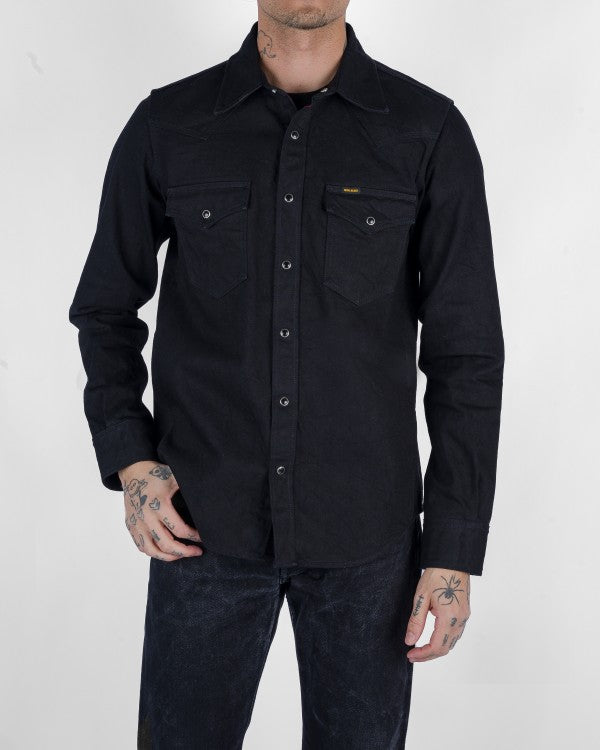 Iron Heart IHSH-396 13.5oz Heavyweight Denim Western Shirt for Men - Black - Durable Workwear & Casual Style for Outdoor Adventures and Everyday Wear