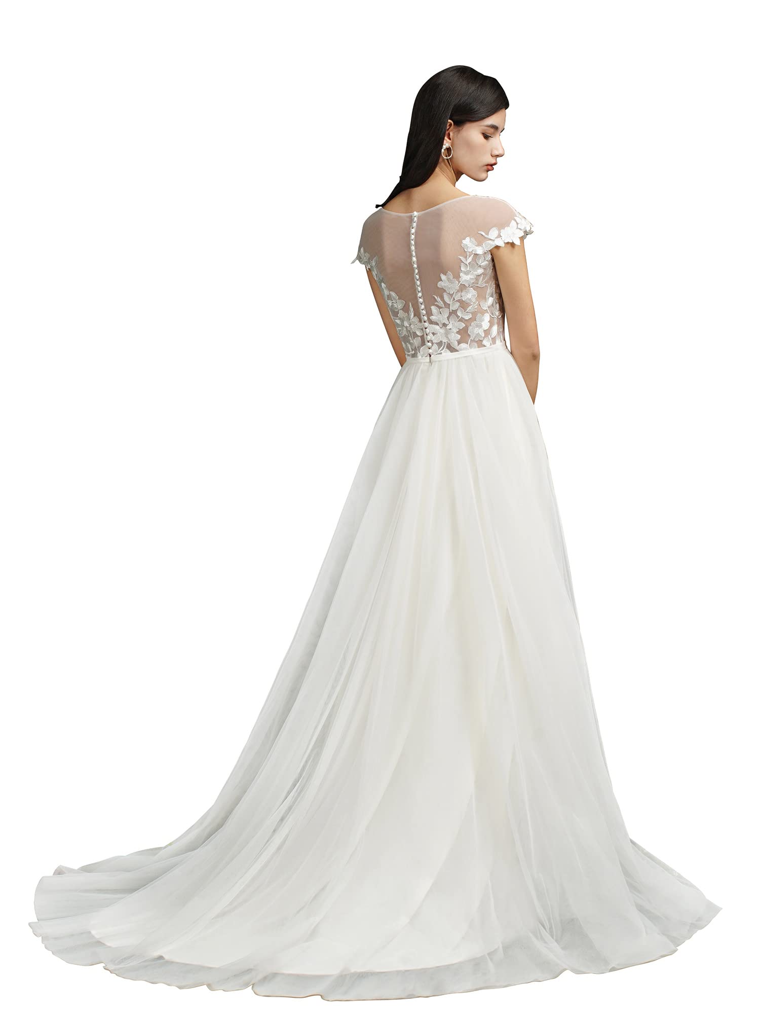 Elegant 2022 Lace Appliques Chiffon Wedding Dress for Bride - Long Sleeves Beach Bridal Gown | Perfect for Beach Weddings, Outdoor Ceremonies & Romantic Photos