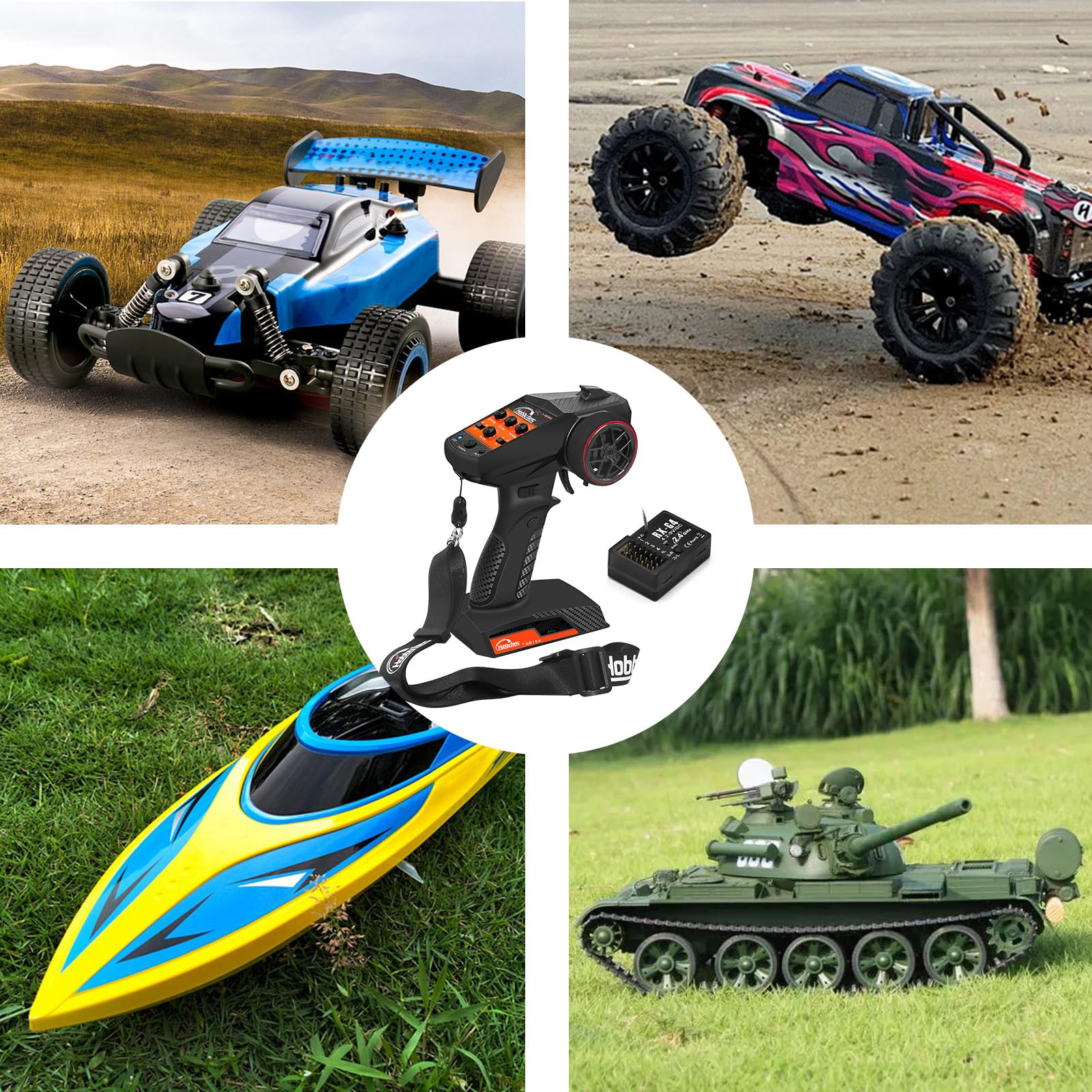 2.4G 4CH RC Radio System Transmitter with Receiver - Anti-Jamming Remote Controller for RC Cars, Crawlers & Boats | Perfect for Hobbyists and Racing Enthusiasts