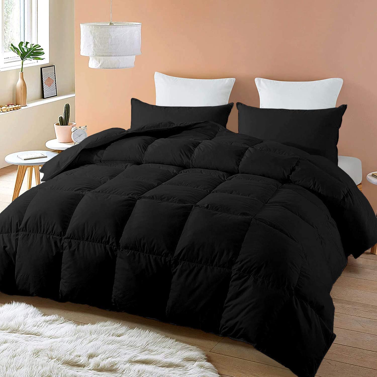 Luxury Oversized Queen Size Hotel Quality Ultra Soft Organic Cotton All-Season Quilted Comforter with Corner Tabs - Box Stitched Down Alternative 400 GSM 800 Thread Count - Perfect for Bedroom, Guest Room & Airbnb