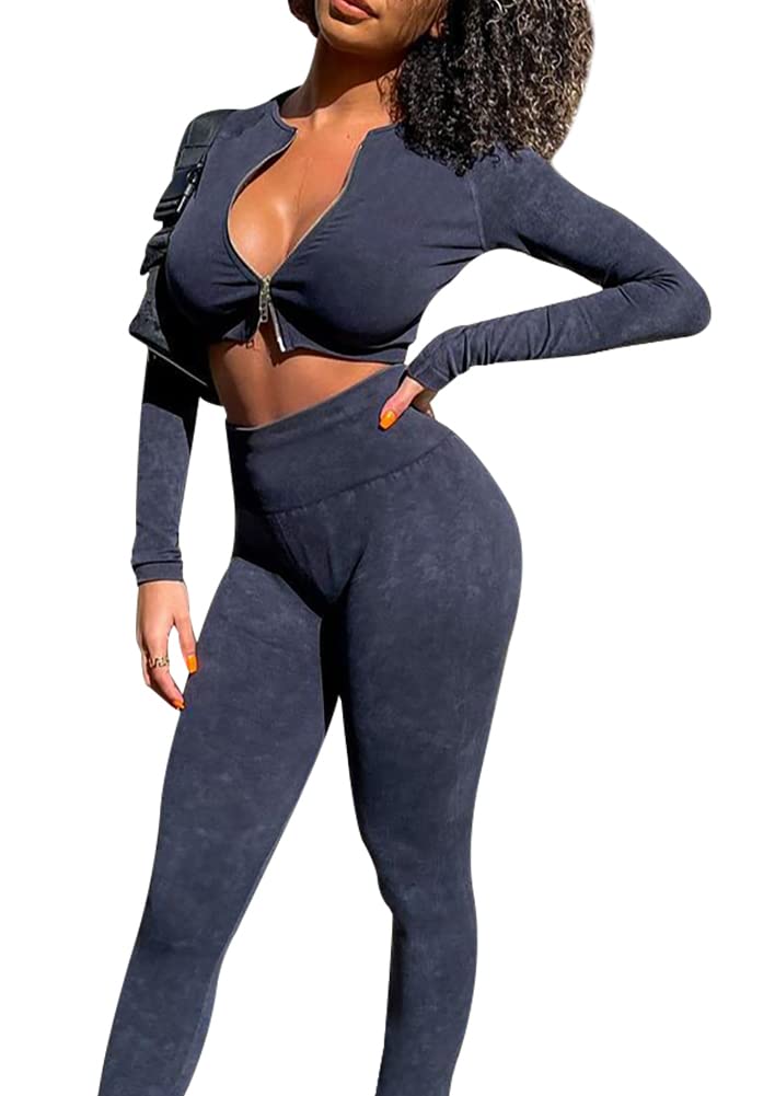 OLCHEE Women's 2-Piece Workout Set - Seamless Acid Wash Yoga Shorts & Crop Top Matching Gym Outfit | Athletic Clothing for Yoga, Running & Fitness Training
