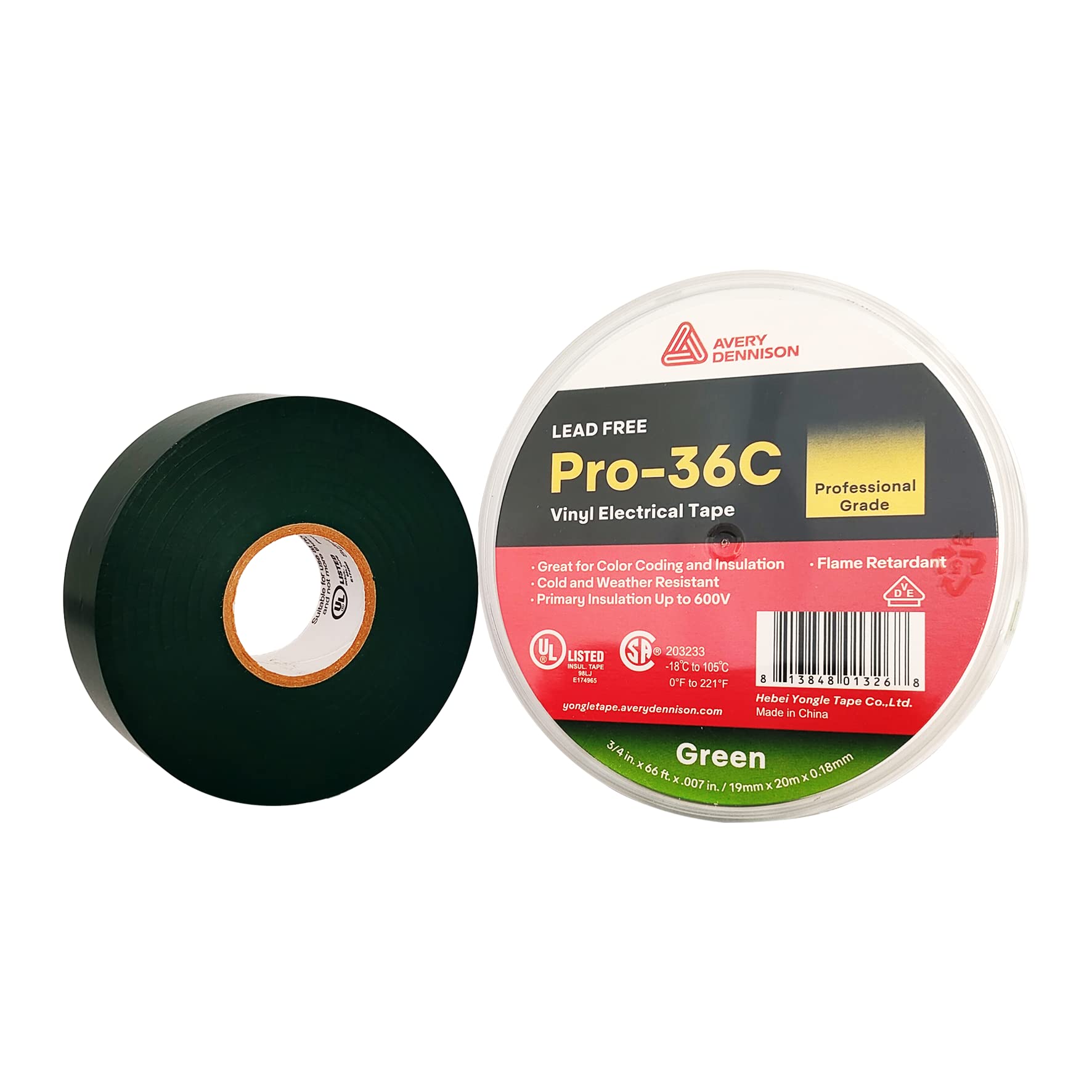 Professional Grade PVC Electrical Tape - UL/CSA Listed Insulating Vinyl Tape for Electrical Repairs, Automotive & Equipment (3/4 in x 66 ft, Green, 10 Rolls) - Perfect for Wiring, DIY Projects & Industrial Use