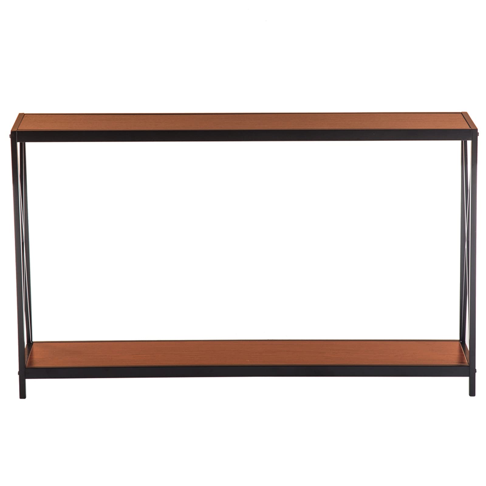 Tesmula GT2-LC Triamine Board Cross Iron Frame Porch Table - Rustic Reddish Brown Wood Grain Side Table for Outdoor Sofa, Patio, Garden & Deck Decor