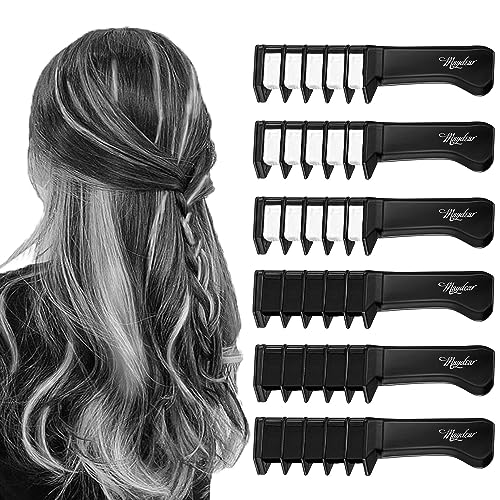 Maydear Washable Temporary Hair Chalk - 6 Pack Non-Toxic Hair Color Dye for Kids & Teens (Ages 5-12) | Black & White Hair Styling Comb | Perfect for Halloween, Christmas Stocking Stuffers & Birthday Party Favors