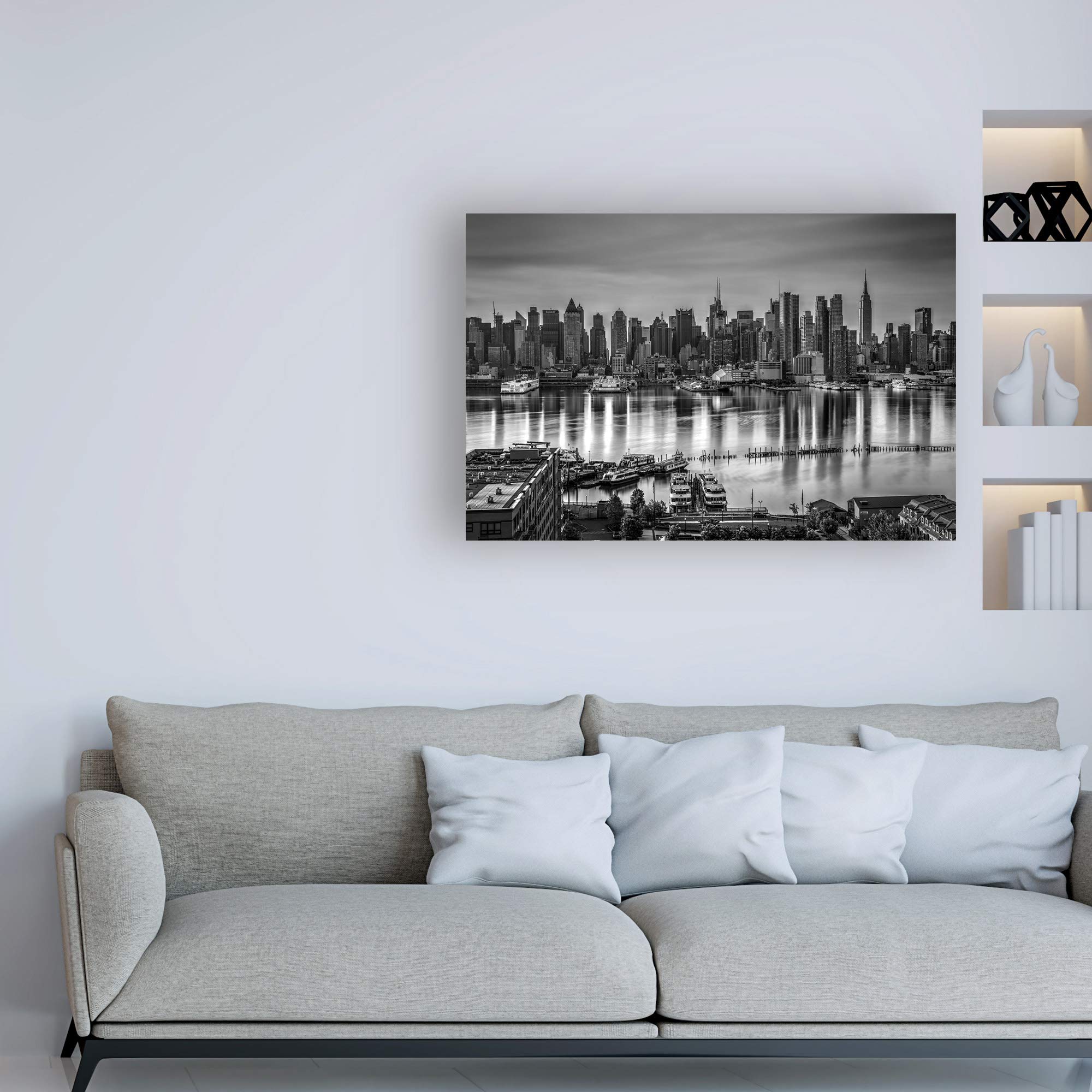 David Ayash Midtown Manhattan Skyline Black & White Art Print - 30x47 Inches, Modern Cityscape Wall Decor for Living Room & Office | Trademark Fine Art MA01034-C3047GG