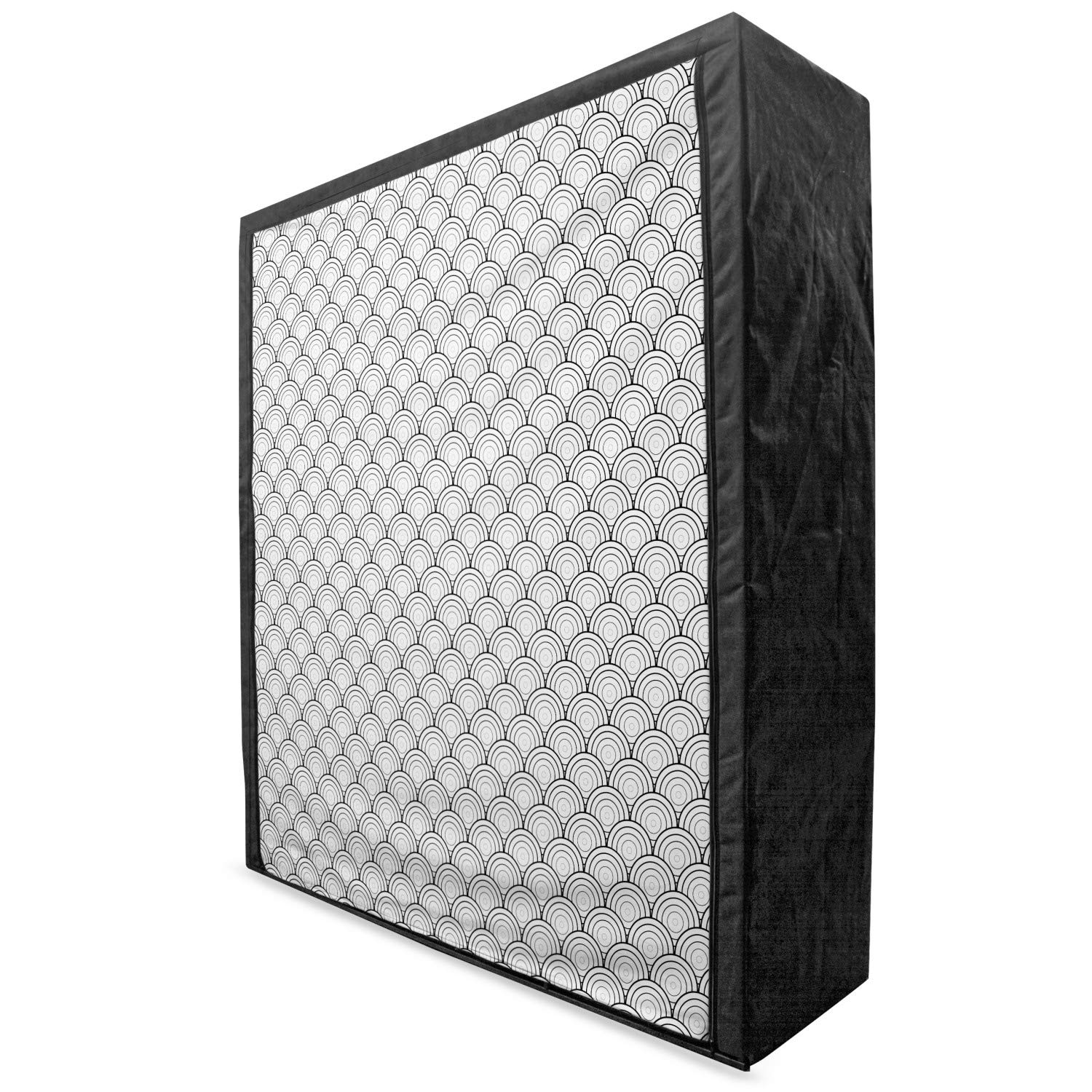 Ambesonne Geometric Portable Fabric Wardrobe - Black and White Moroccan Inspired Circle Pattern Clothing Organizer with Shelves, 59 Inch | Perfect for Bedroom, Closet & Dorm Storage Organization