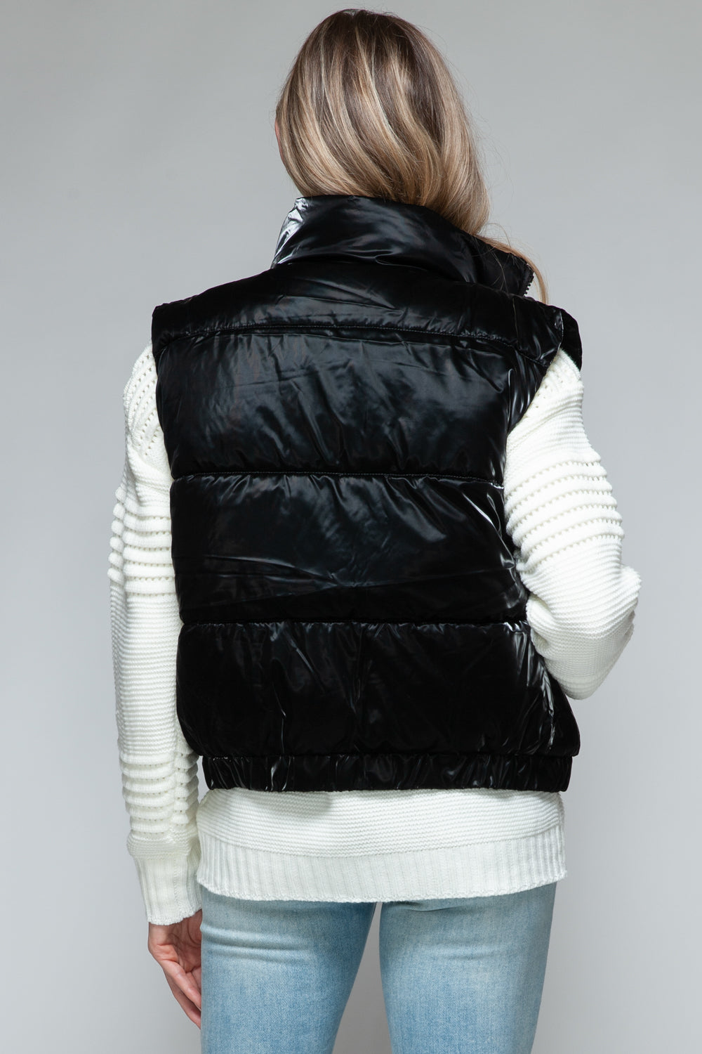 Black Fine Fur Lining Quilted Vest for Women - Winter Warm Fashion Puffer Jacket - Outdoor Activities & Casual Wear