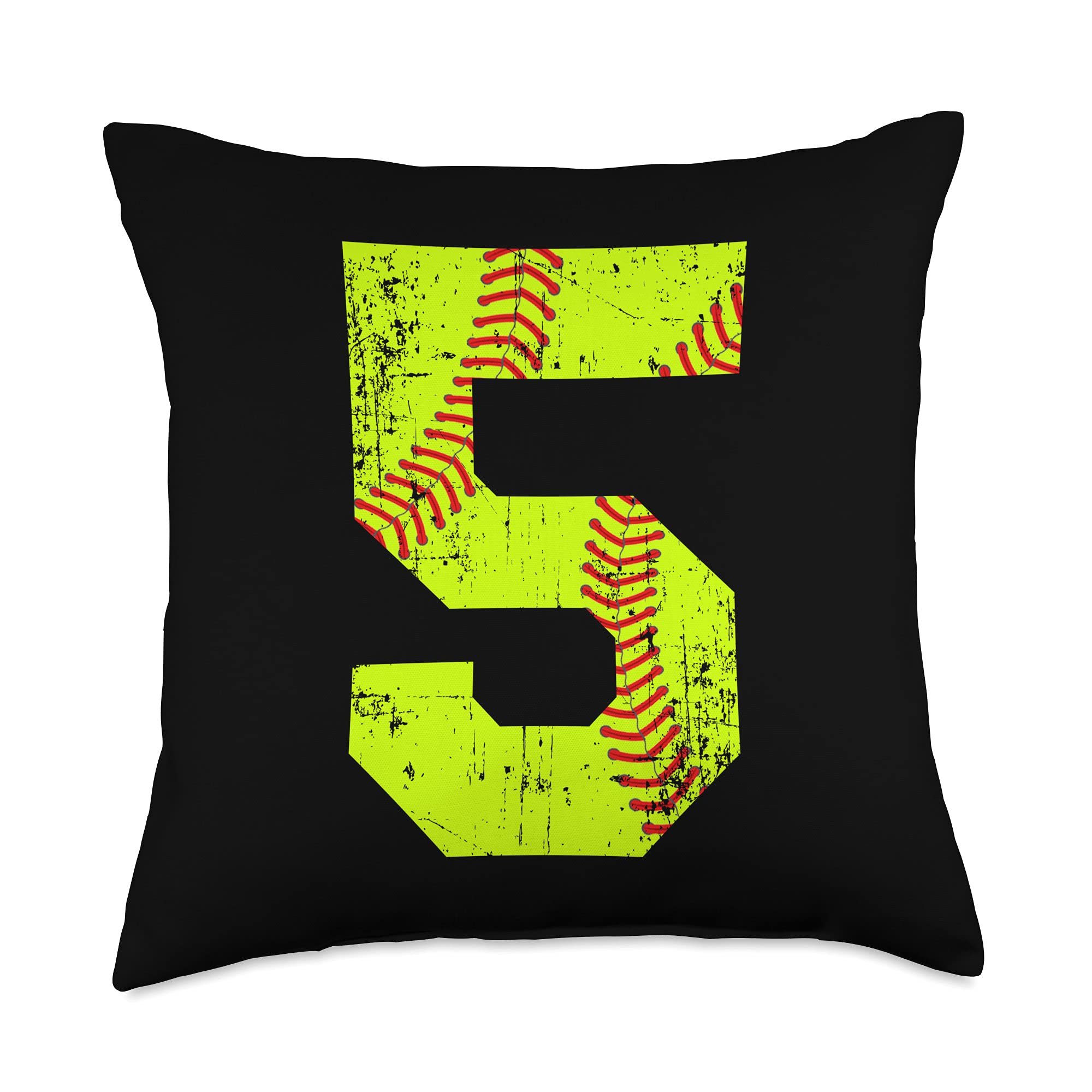Vintage Softball Jersey Number 5 Throw Pillow - 18x18 Inch Multicolor Decorative Cushion for Sports Fans, Bedroom, Living Room & Game Room Decor