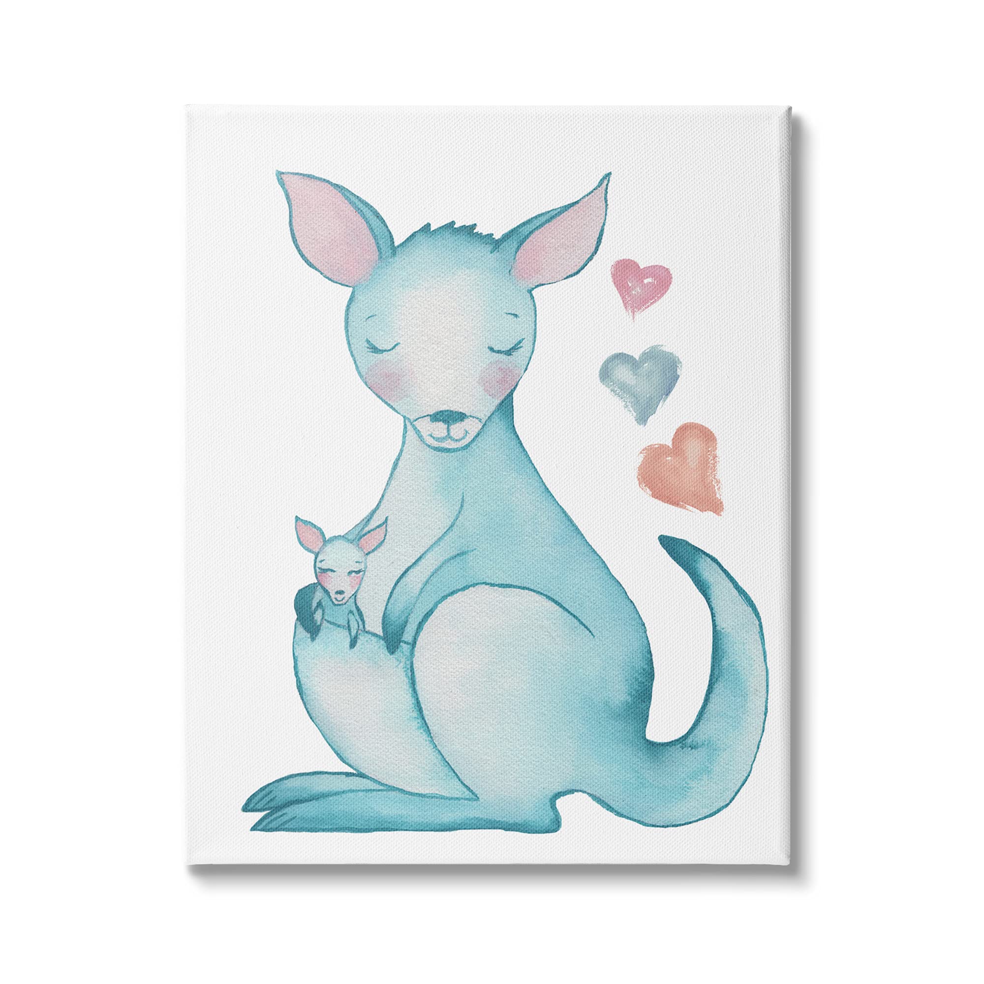 Stupell Industries Happy Family Kangaroo Baby Floating Heart Shapes Wall Art - Designed by Elizabeth Medley - 36x48 Inch Blue Canvas Print - Perfect for Nursery, Kids Room & Family Home Decor