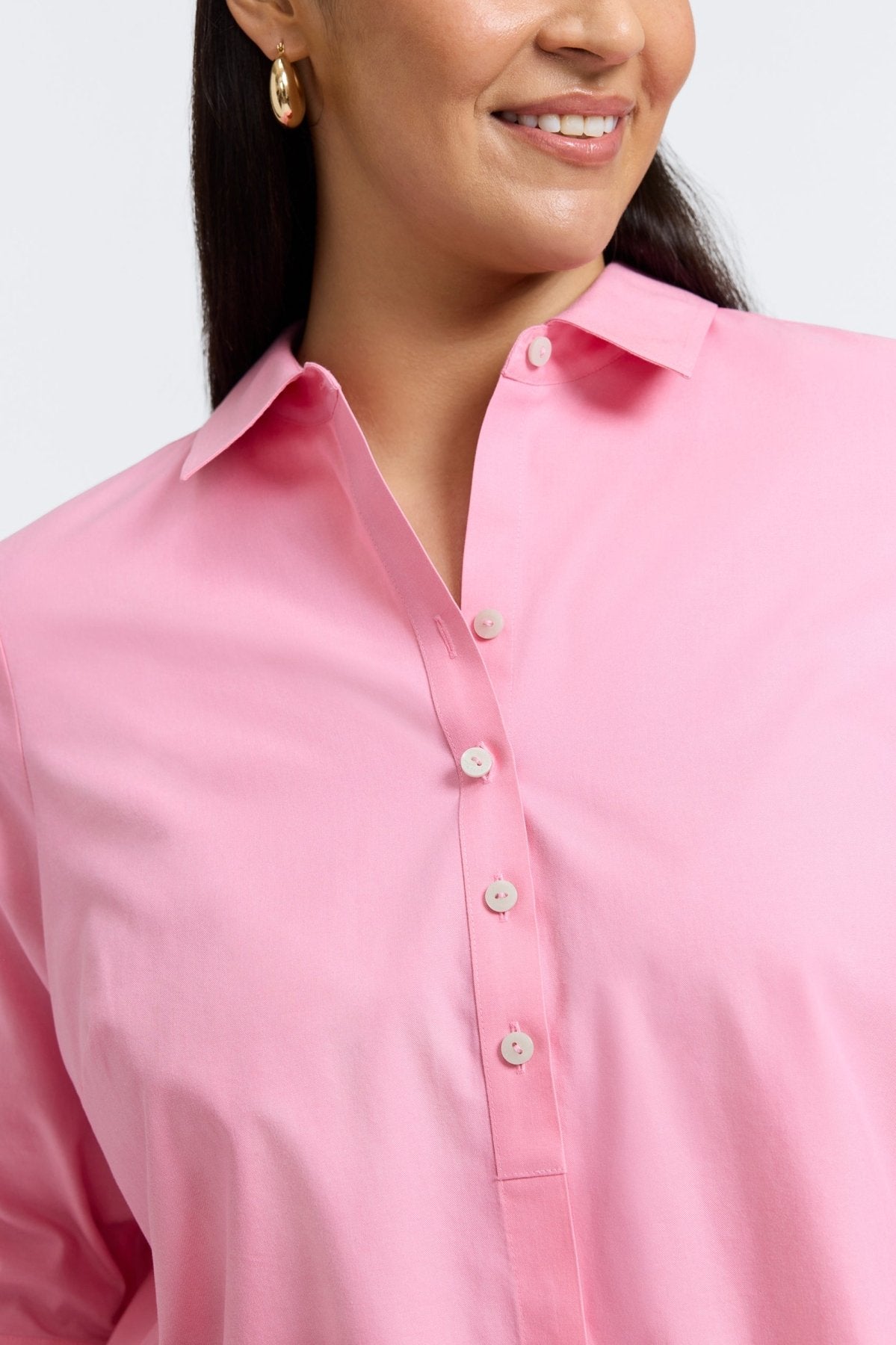 Madison Plus No Iron Pinpoint 3/4 Sleeve Tunic Shirt for Women - Wrinkle-Free Office Wear & Casual Outfits