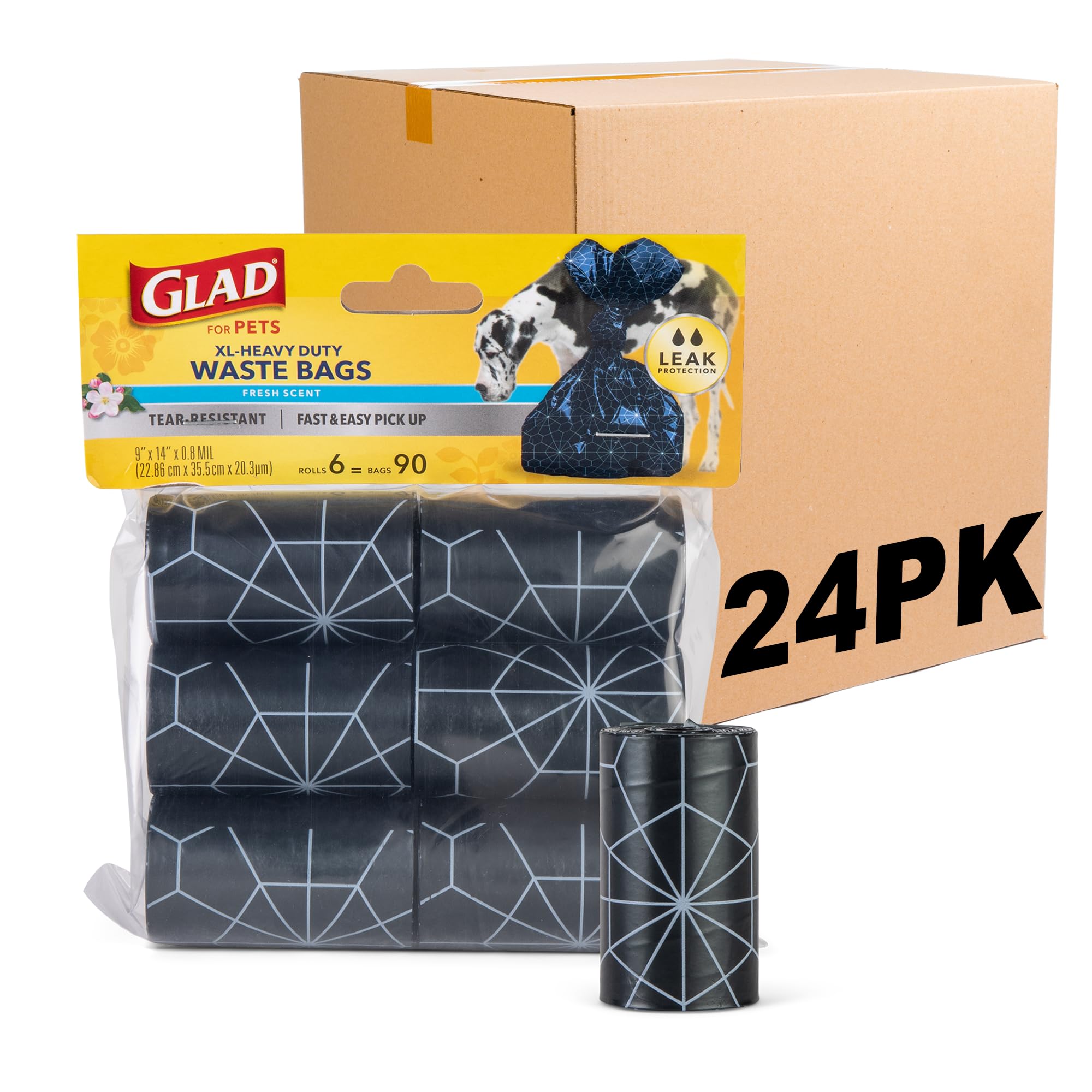 Glad for Pets Extra Large Heavy Duty Scented Dog Waste Bags Refill Rolls - 2160 Count (144 Rolls) | Tear Resistant Poop Bags with Fresh Scent for Dogs | Perfect for Park Walks, Backyard Cleanup & Travel