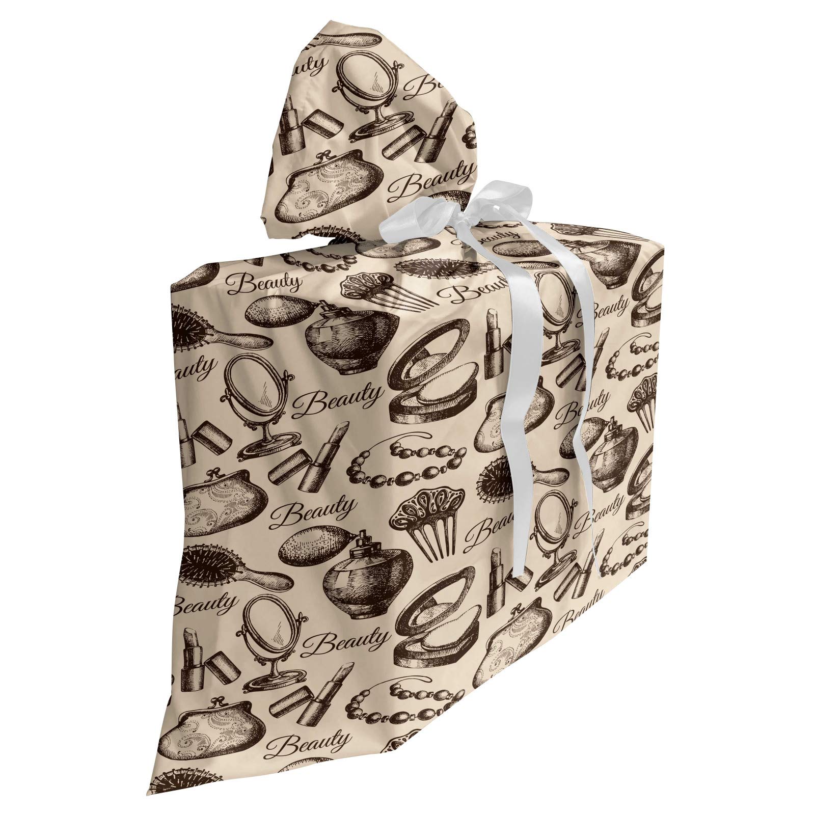 Vintage Fabric Gift Bag for Women - Beauty & Perfume Sketch Design, Party Birthday Present with Ribbons, Home Decor & Storage