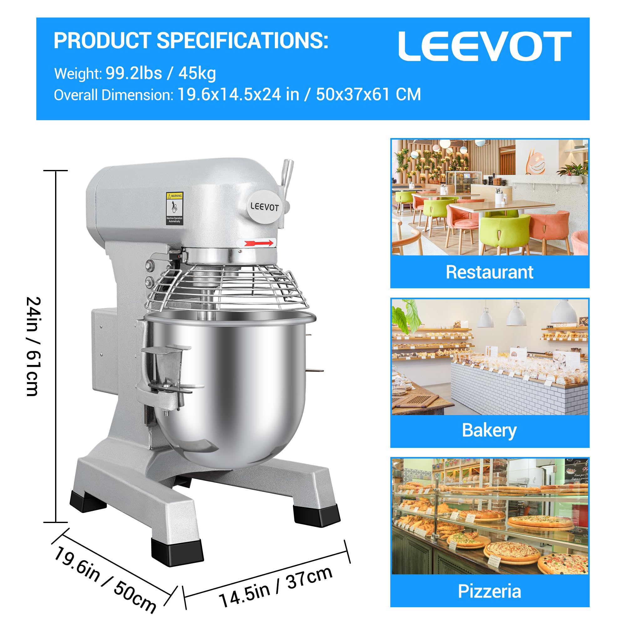 500W 10 Qt Commercial Food Mixer with 3-Speed Adjustment & Timer - Heavy Duty Stainless Steel Dough Mixer for Bakeries, Pizzerias, Restaurants & Catering Businesses - Perfect for Kneading Bread, Pizza Dough & Baking Pastries