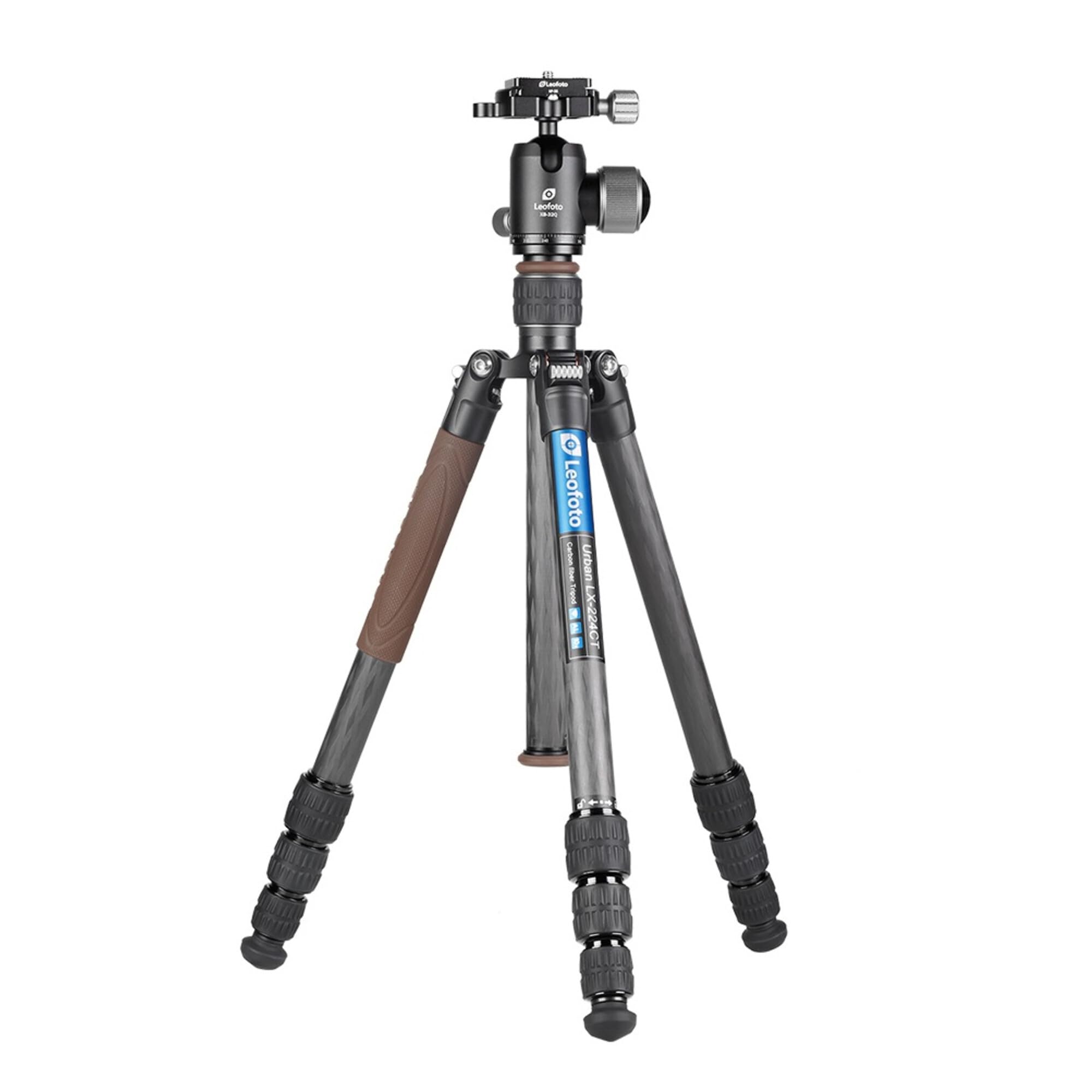 Leofoto LX-224CT+XB-32Q Carbon Fiber Travel Tripod with Ball Head - Lightweight 4-Section Portable Tripod for Photography, Hiking & Travel - Reversible Leg & Center Column Design