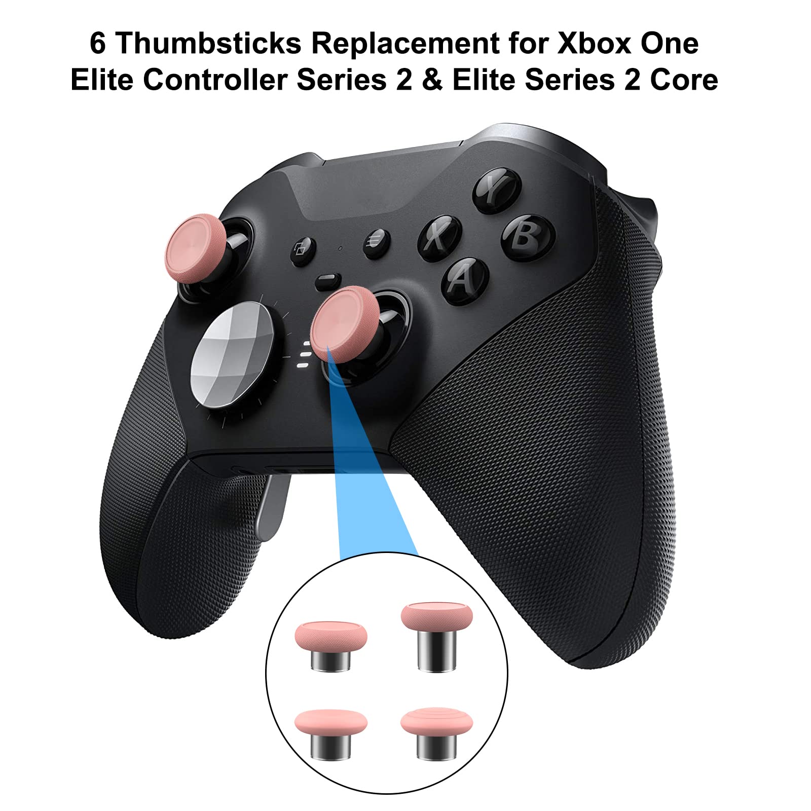 EASEGMER Elite Series 2 Replacement Thumbsticks - 6 in 1 Metal Joystick Set for Xbox One Elite Series 2 Controller & Core (Pale) - Premium Gaming Accessories for Enhanced Control & Precision in FPS, Racing & Action Games