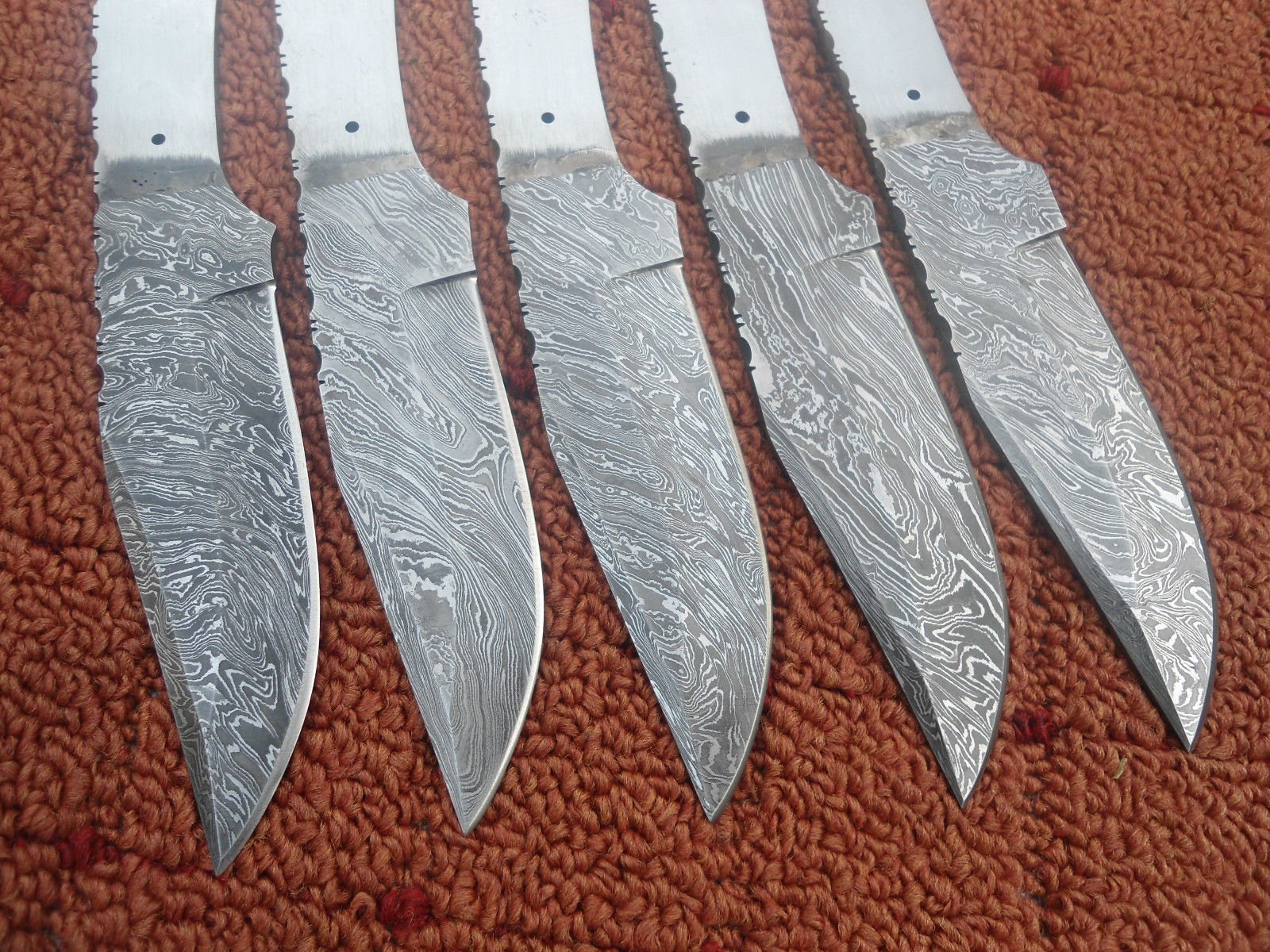 5-Piece Damascus Steel Full Tang Knife Blanks - Hand Forged Blades for Knife Making - Perfect for DIY, Bushcraft, and Survival Knives