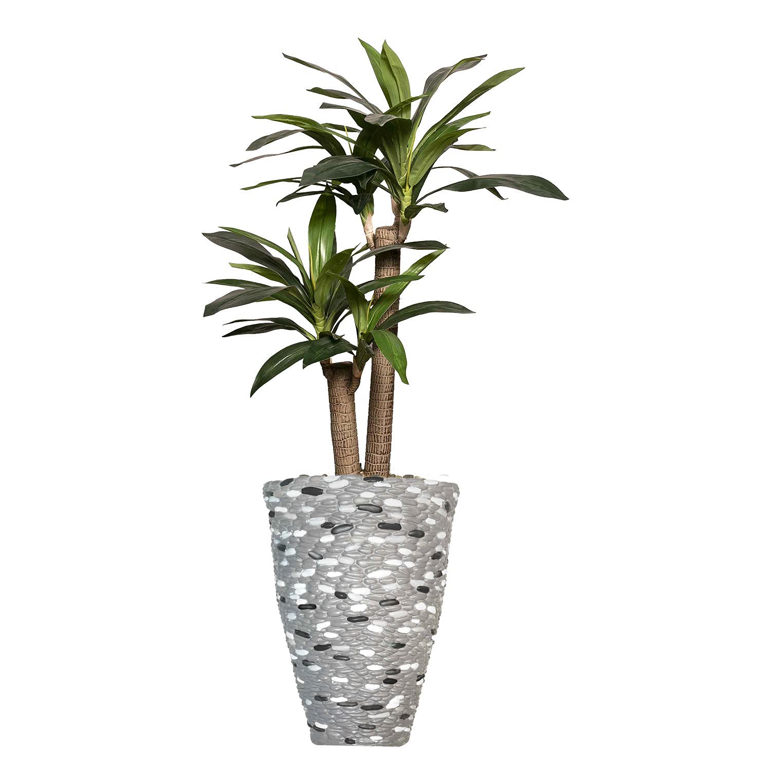 Vintage Artificial Faux Dracaena Corn Plant in Fiberstone Planter - 5ft Tall Indoor Fake Tree for Home, Office, Living Room Decor - Perfect for Housewarming Gifts & Boho Home Styling (VHX166233)