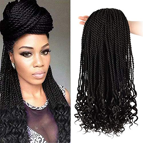 5 Packs 18 Inch Box Braids Crochet Hair with Curly Ends - Goddess Senegalese Twist Synthetic Hair Extensions for Black Women (1B) | Perfect for Protective Styling, Everyday Wear & Special Occasions